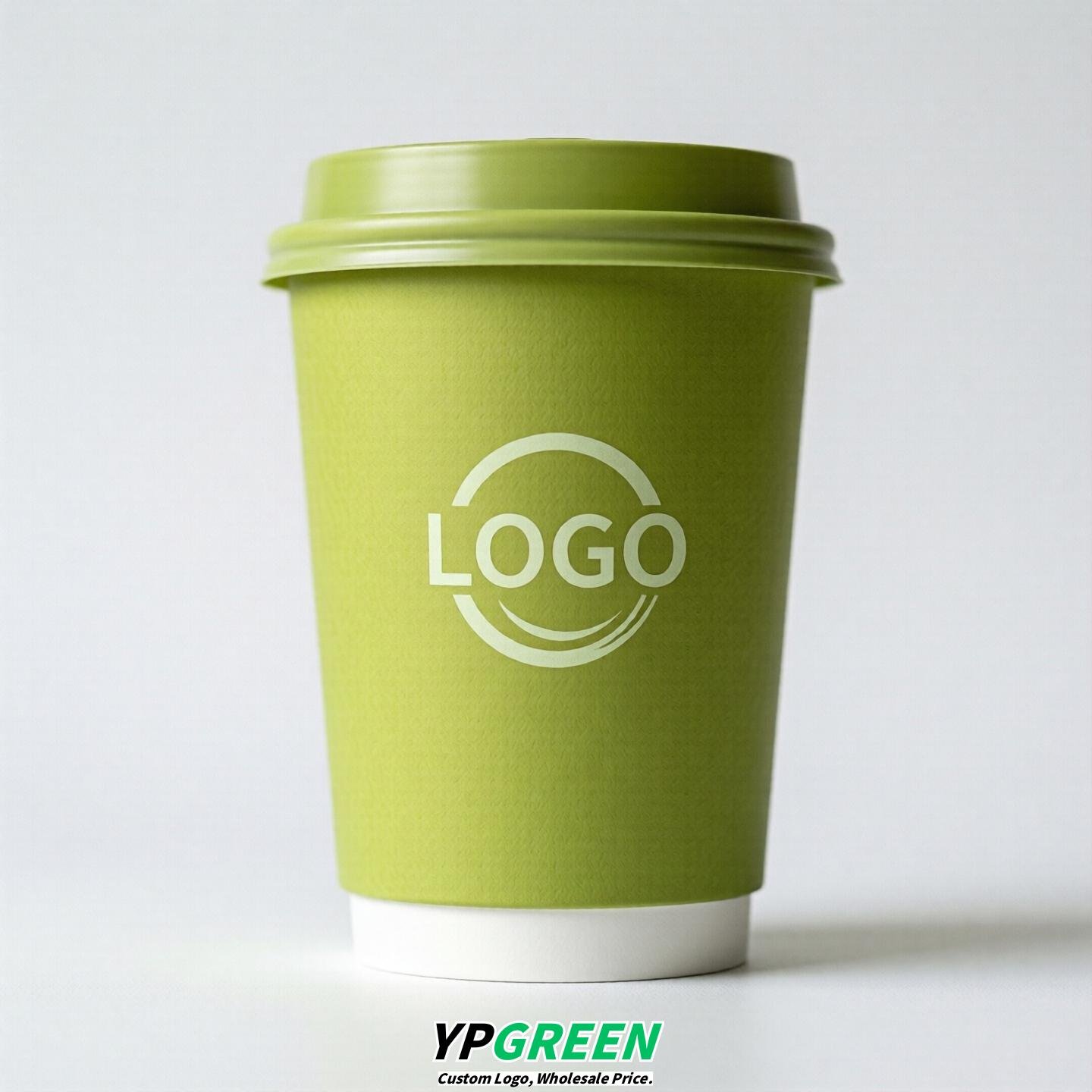 Lime Green Custom Logo Paper Cups: 8-24oz & Double Wall