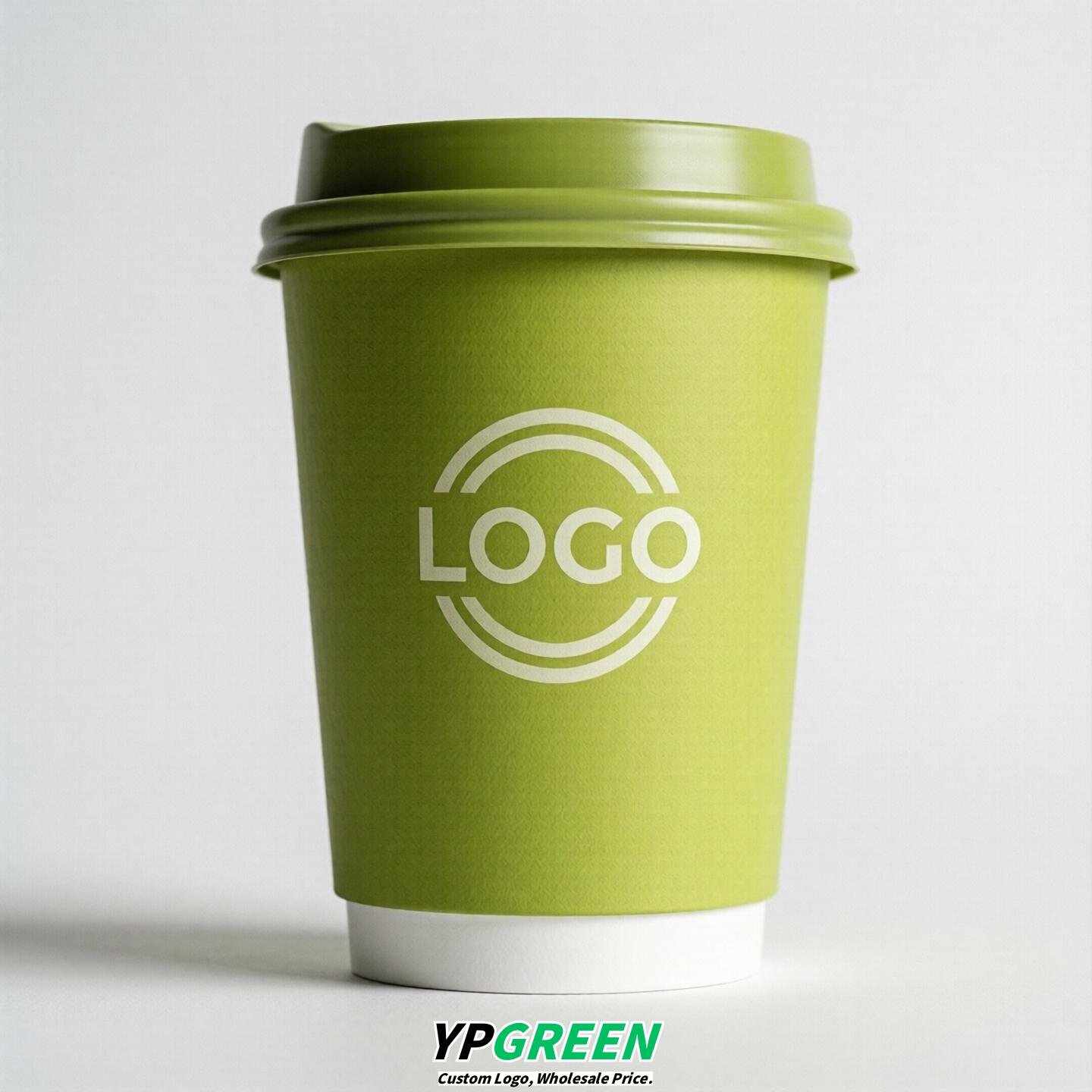 Lime Green Custom Logo Paper Cups: 8-24oz & Double Wall