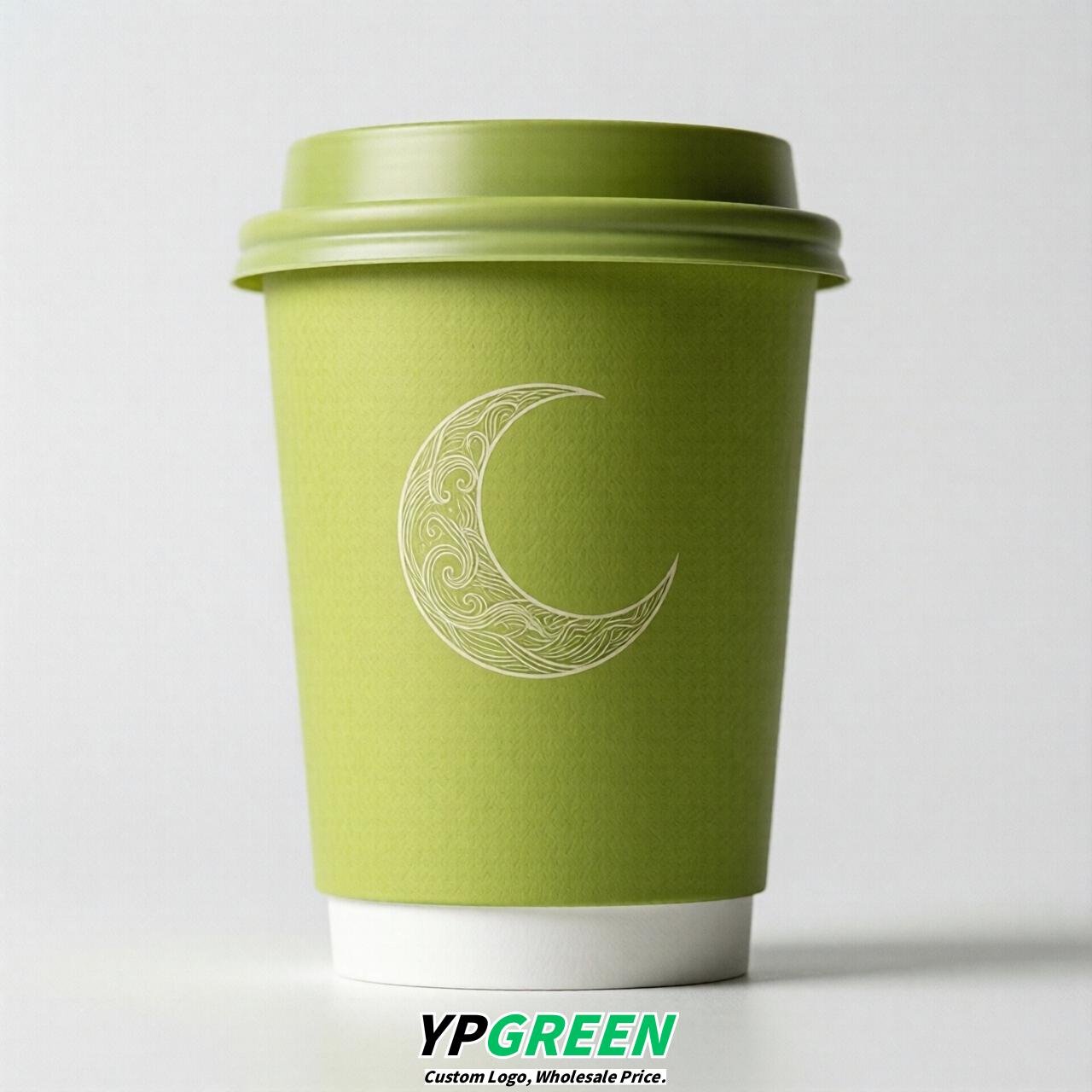 Lime Green Moon Paper Cups with Lids 8-24oz