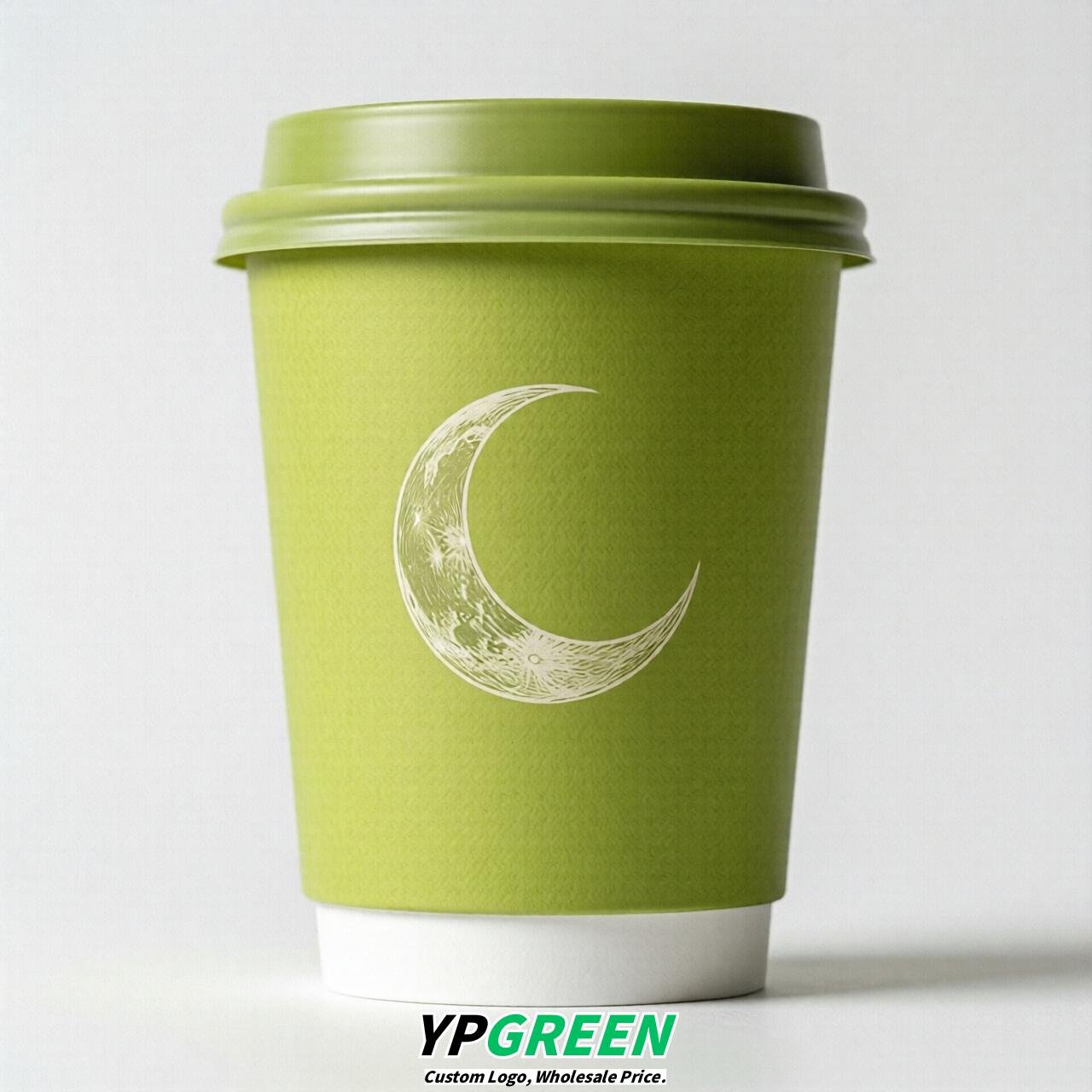 Lime Green Moon Paper Cups with Lids 8-24oz