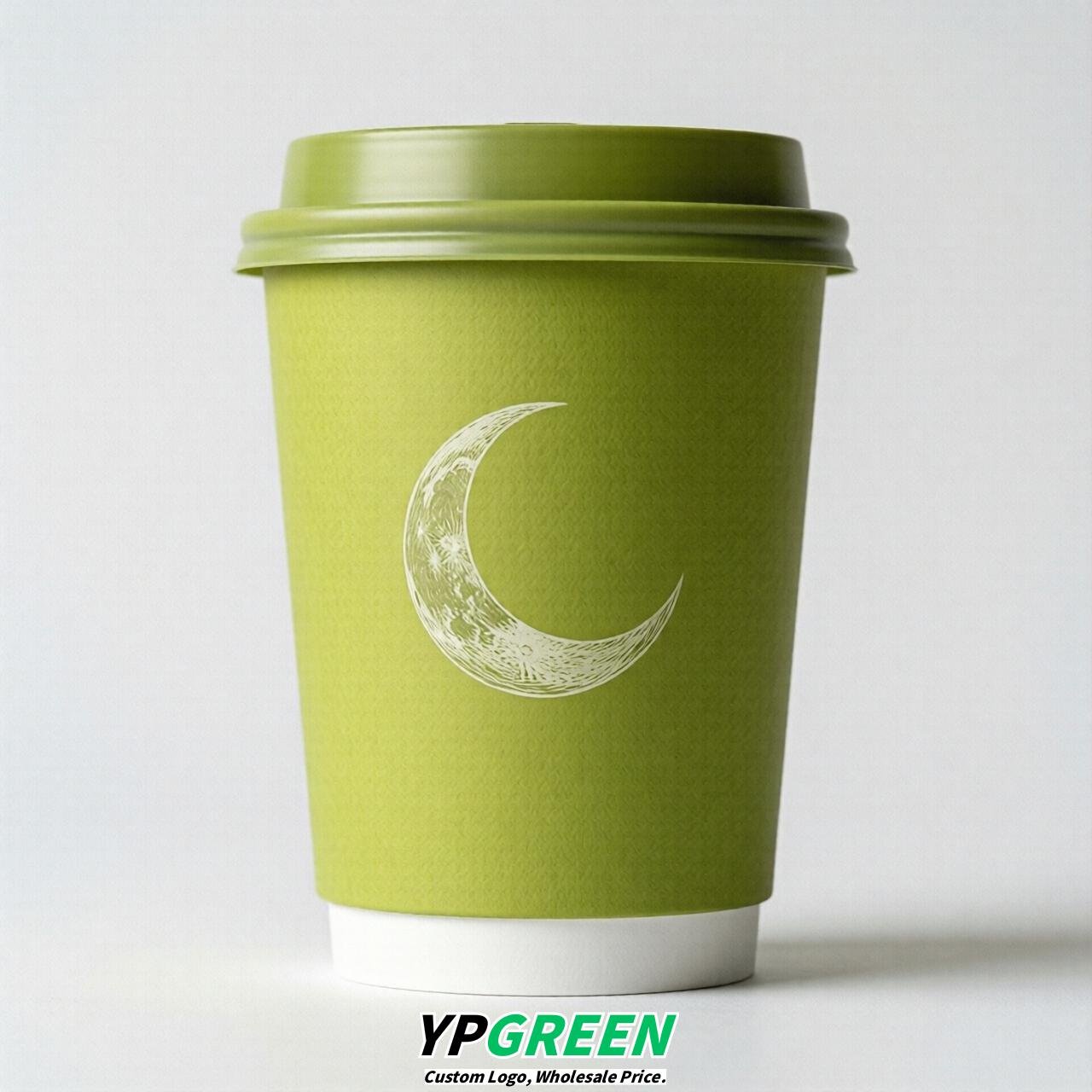 Lime Green Moon Paper Cups with Lids 8-24oz