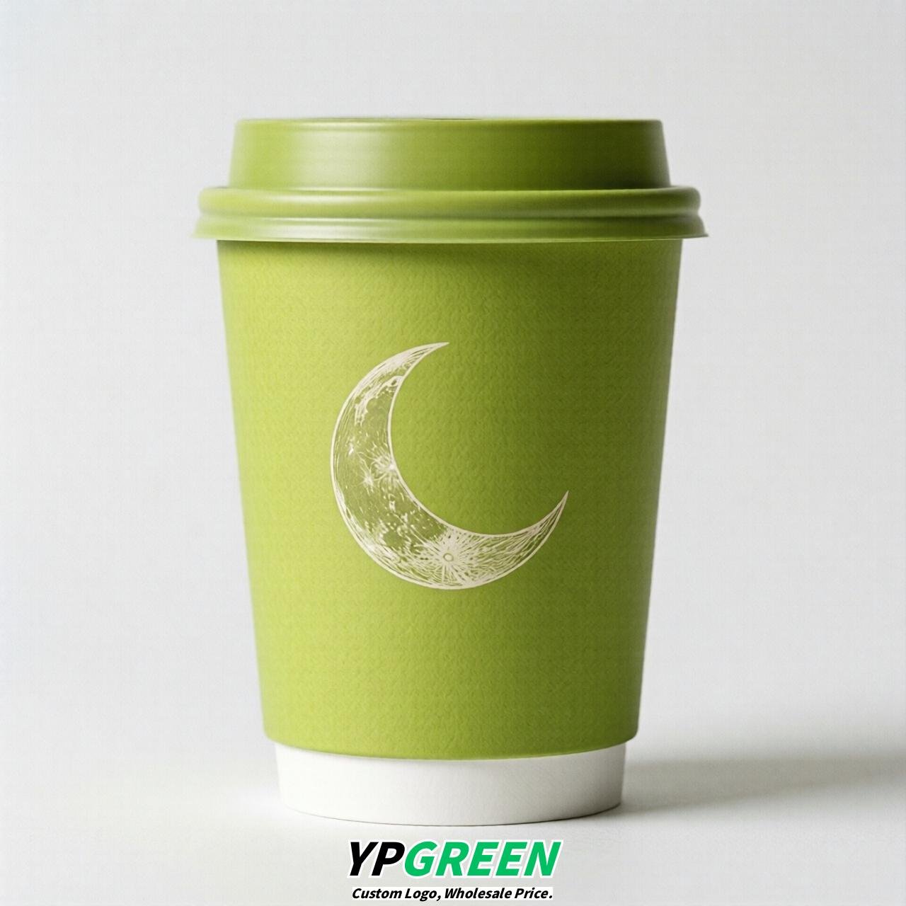Lime Green Moon Paper Cups with Lids 8-24oz