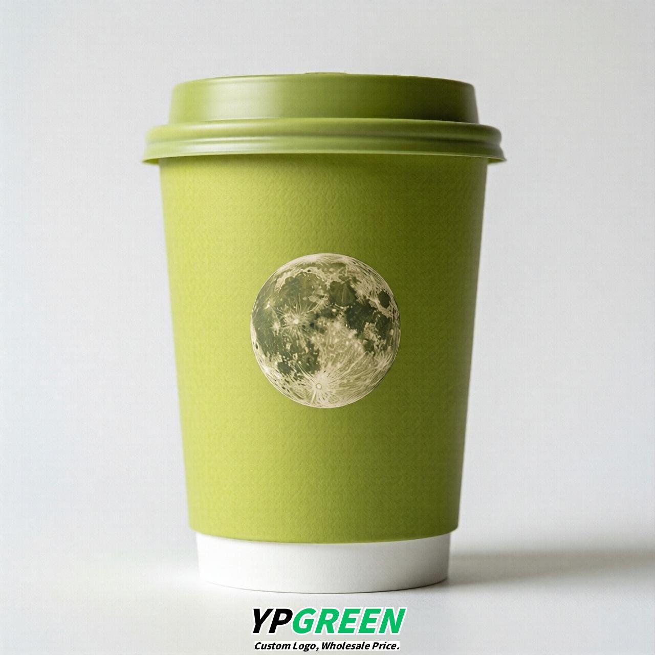 Lime Green Moon Paper Cups with Lids 8-24oz