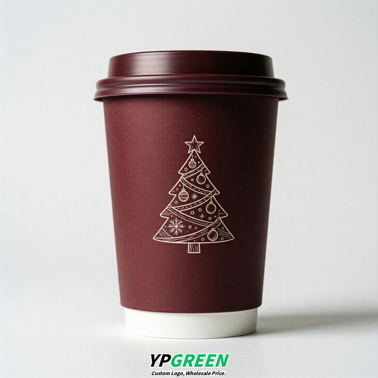 Maroon Paper Cups with Christmas Design 8-24oz