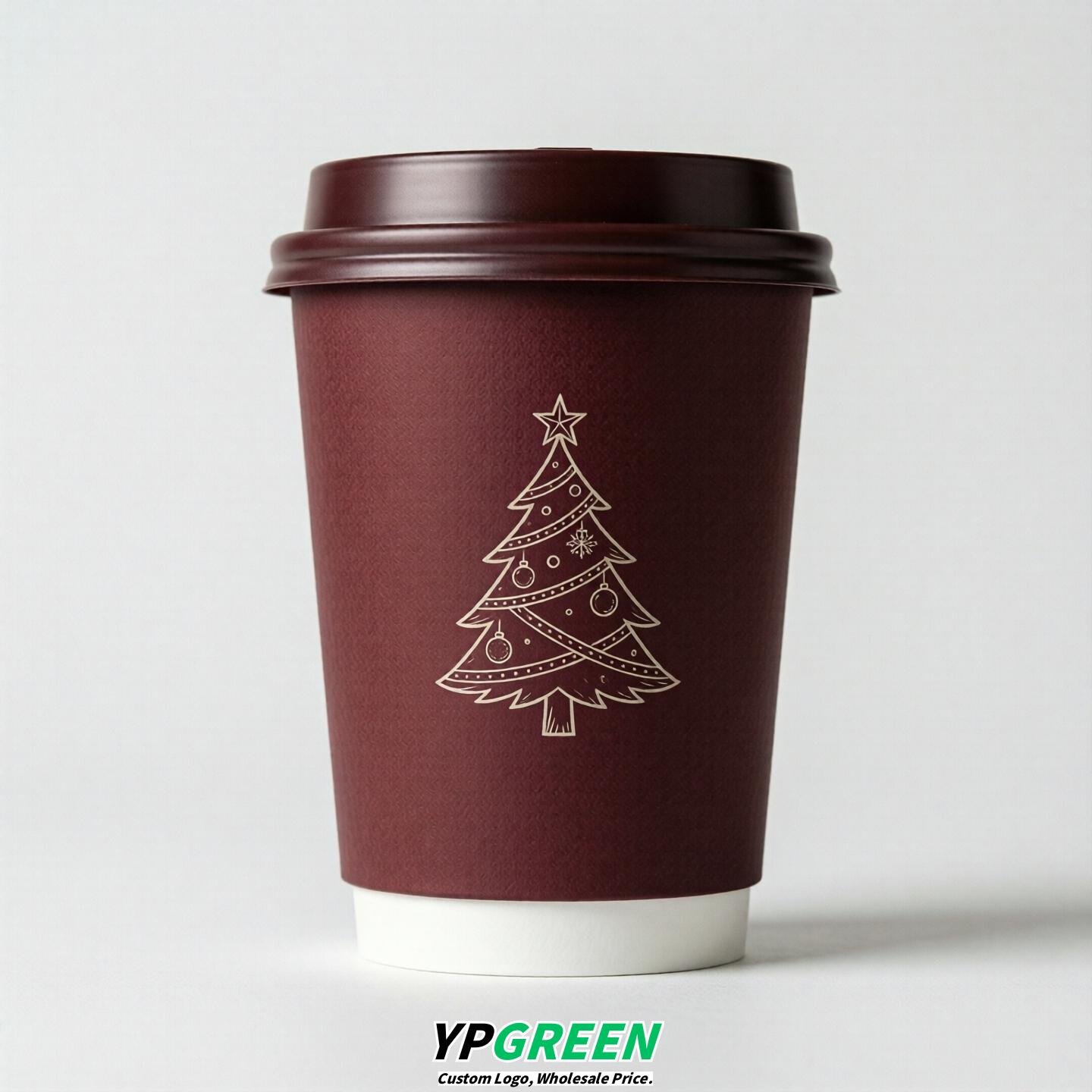 Maroon Paper Cups with Christmas Design 8-24oz