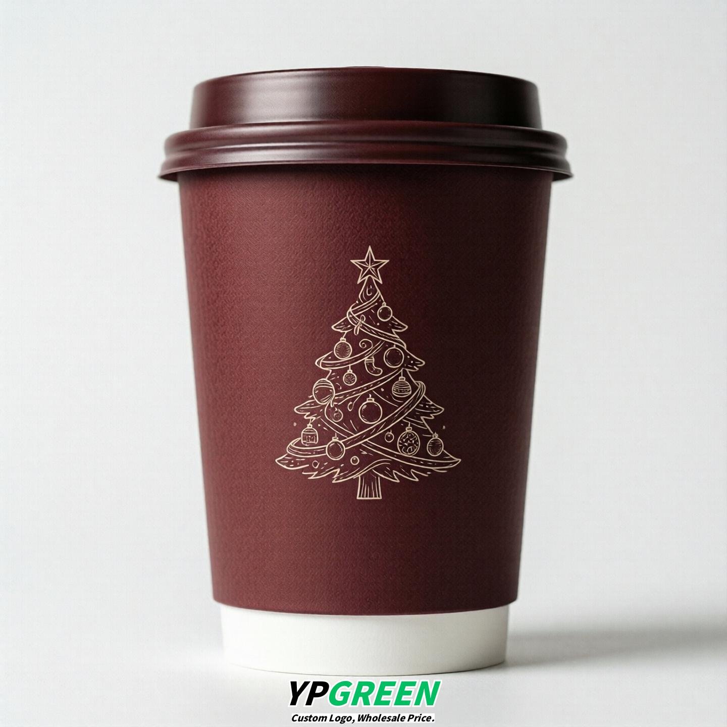 Maroon Paper Cups with Christmas Design 8-24oz
