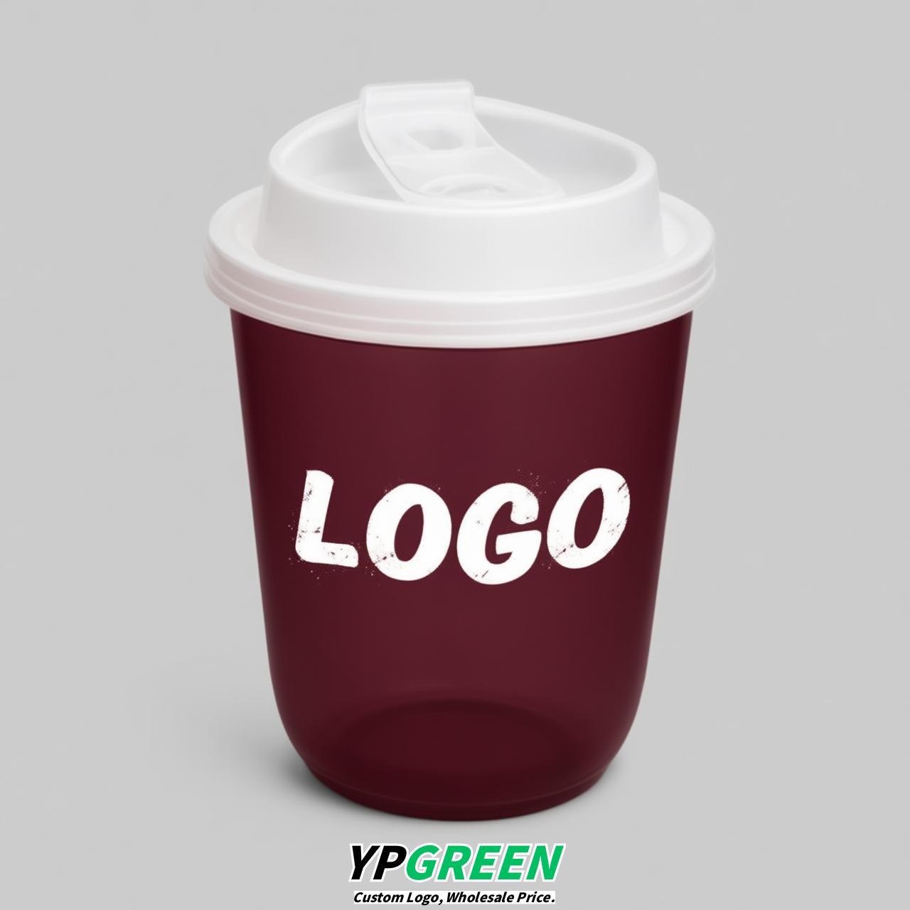 Maroon U Shape Cups with Lid - Custom Logo PP & PET Plastic Disposable
