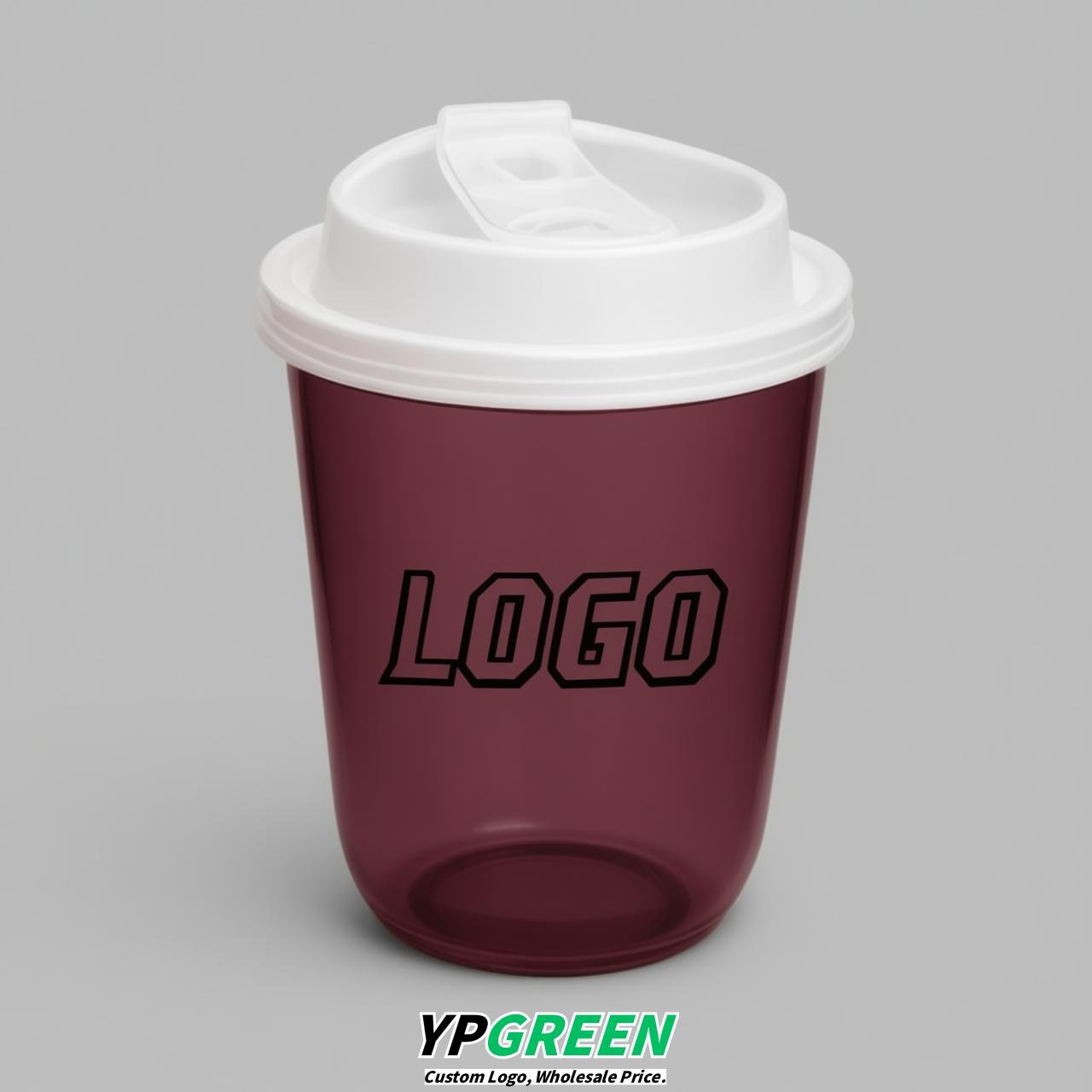 Maroon U Shape Cups with Lid - Custom Logo PP & PET Plastic Disposable