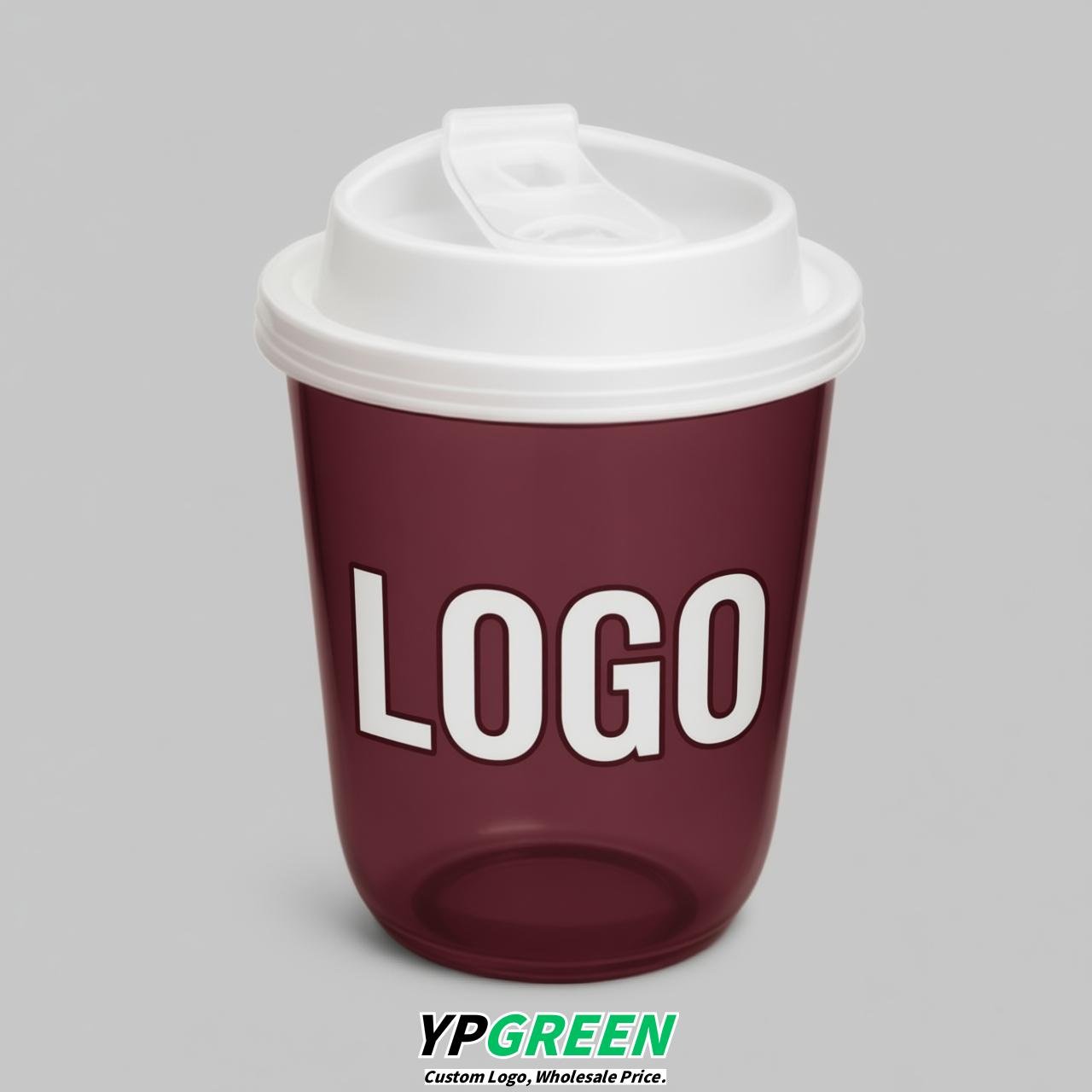 Maroon U Shape Cups with Lid - Custom Logo PP & PET Plastic Disposable