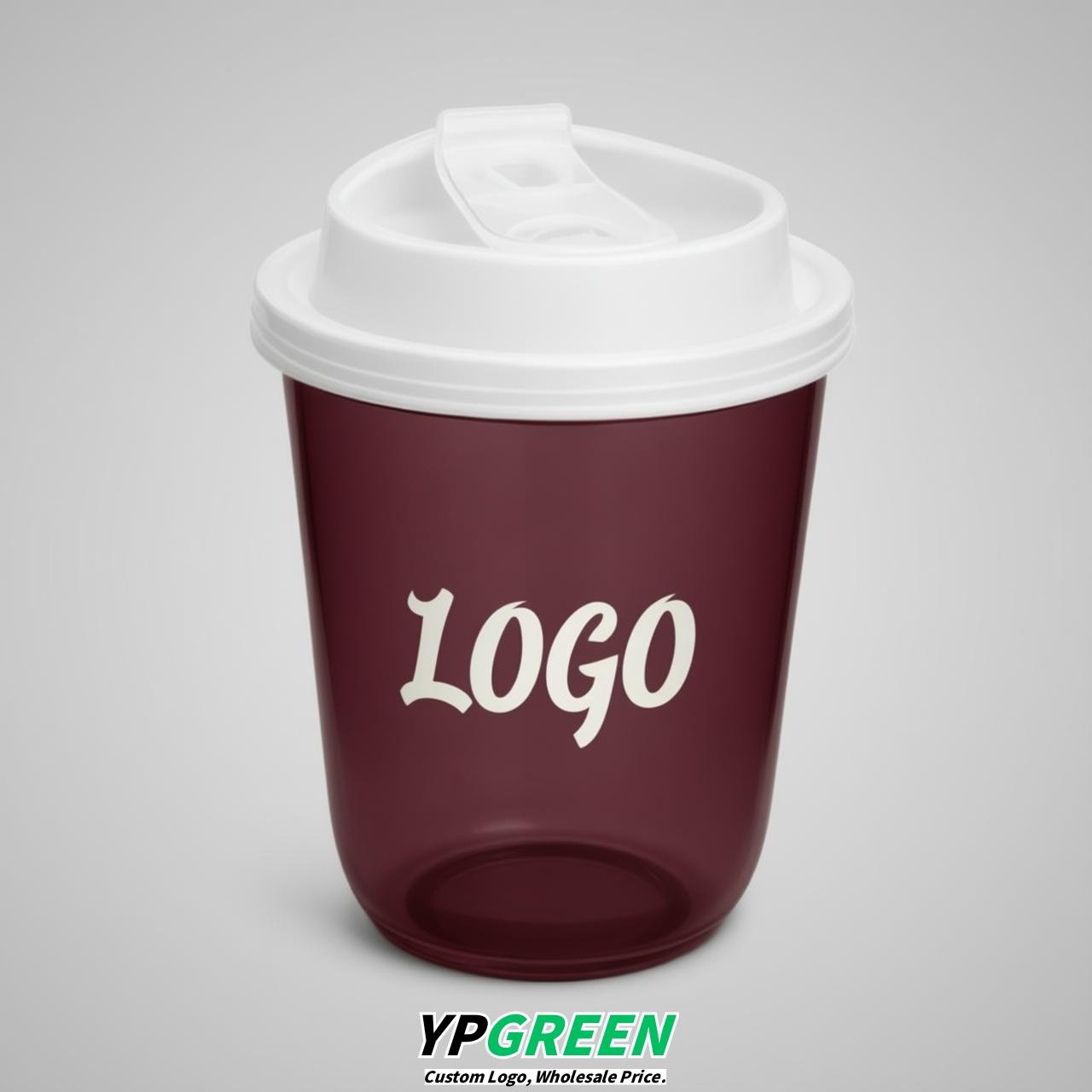 Maroon U Shape Cups with Lid - Custom Logo PP & PET Plastic Disposable
