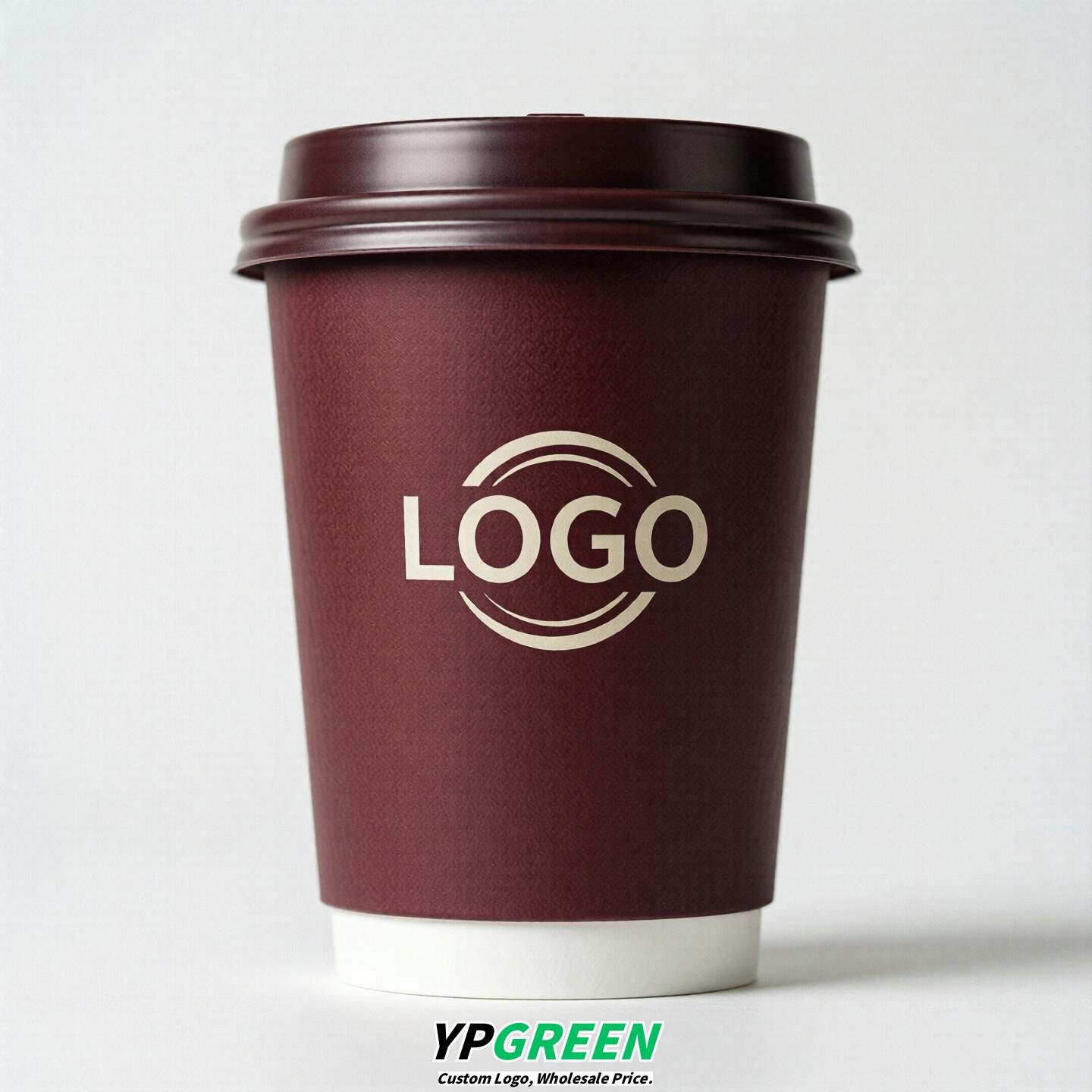 Maroon Custom Logo Paper Cups: 8-24oz & Double Wall