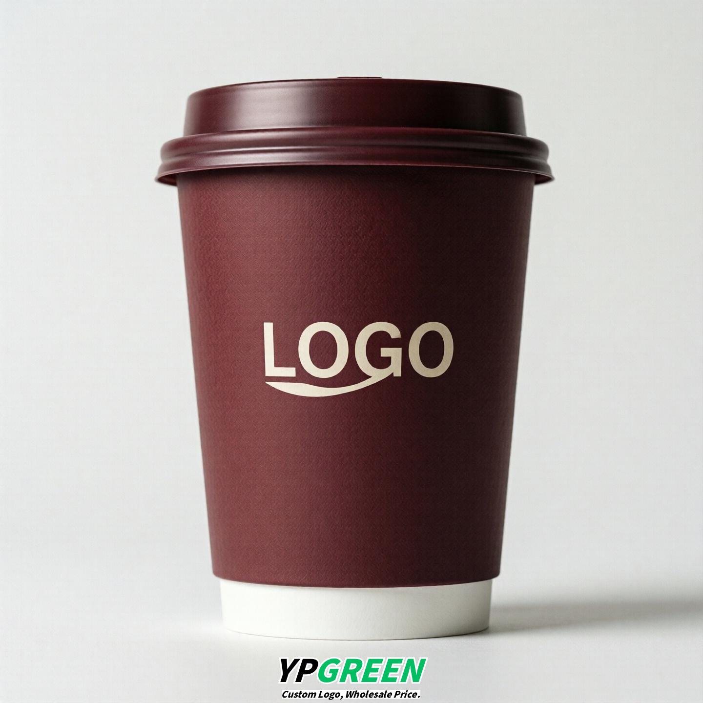 Maroon Custom Logo Paper Cups: 8-24oz & Double Wall