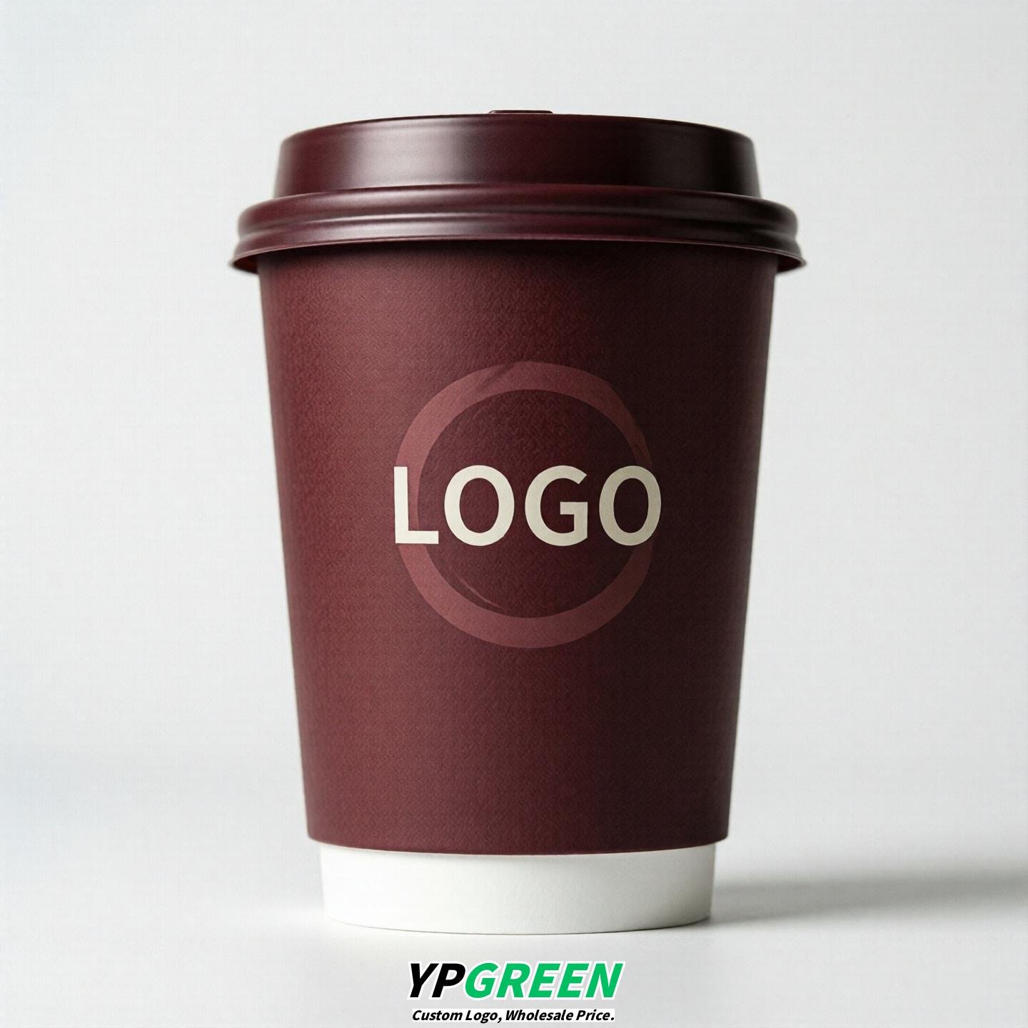 Maroon Custom Logo Paper Cups: 8-24oz & Double Wall