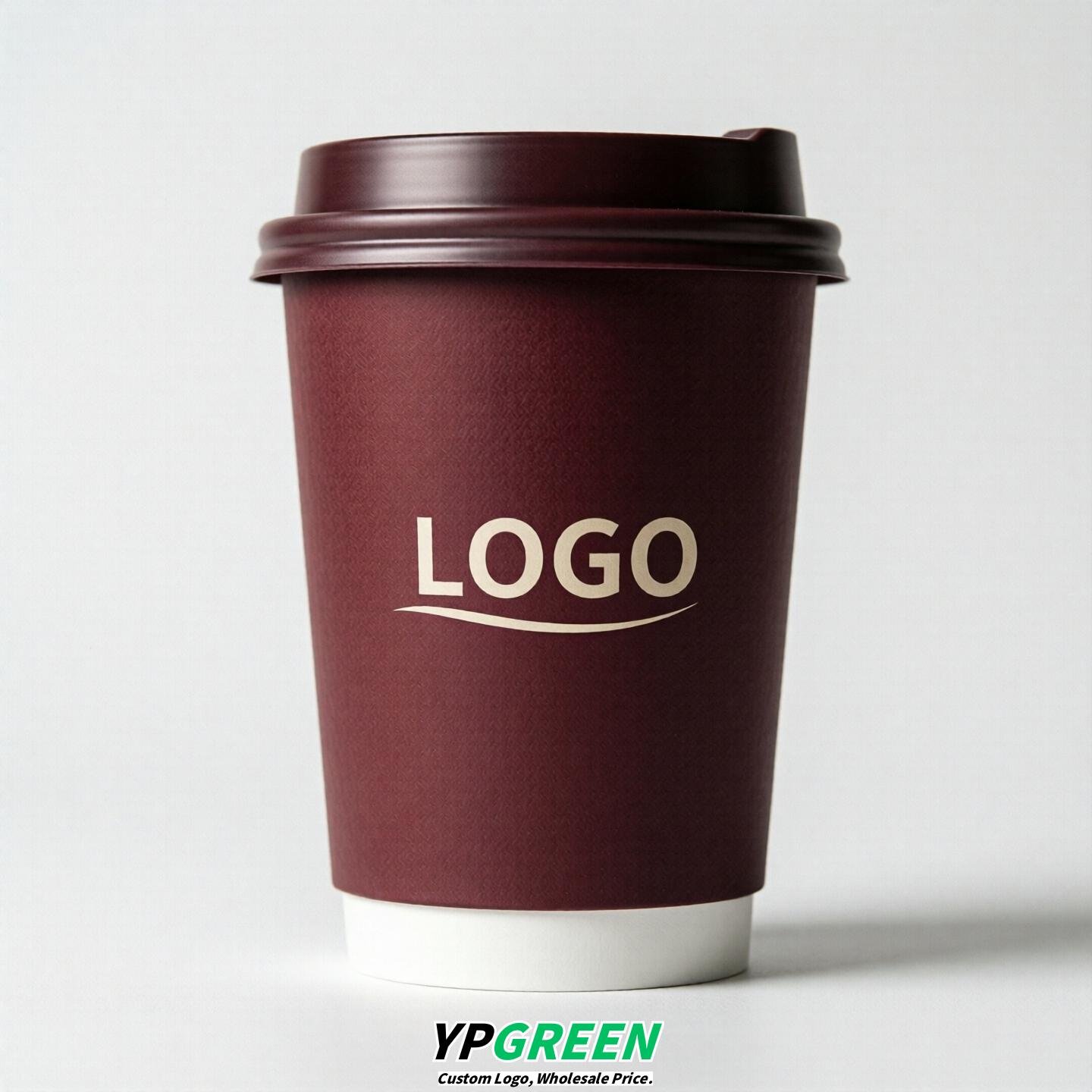 Maroon Custom Logo Paper Cups: 8-24oz & Double Wall