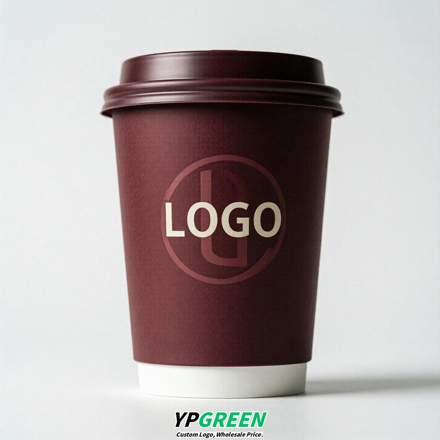 Maroon Custom Logo Paper Cups: 8-24oz & Double Wall