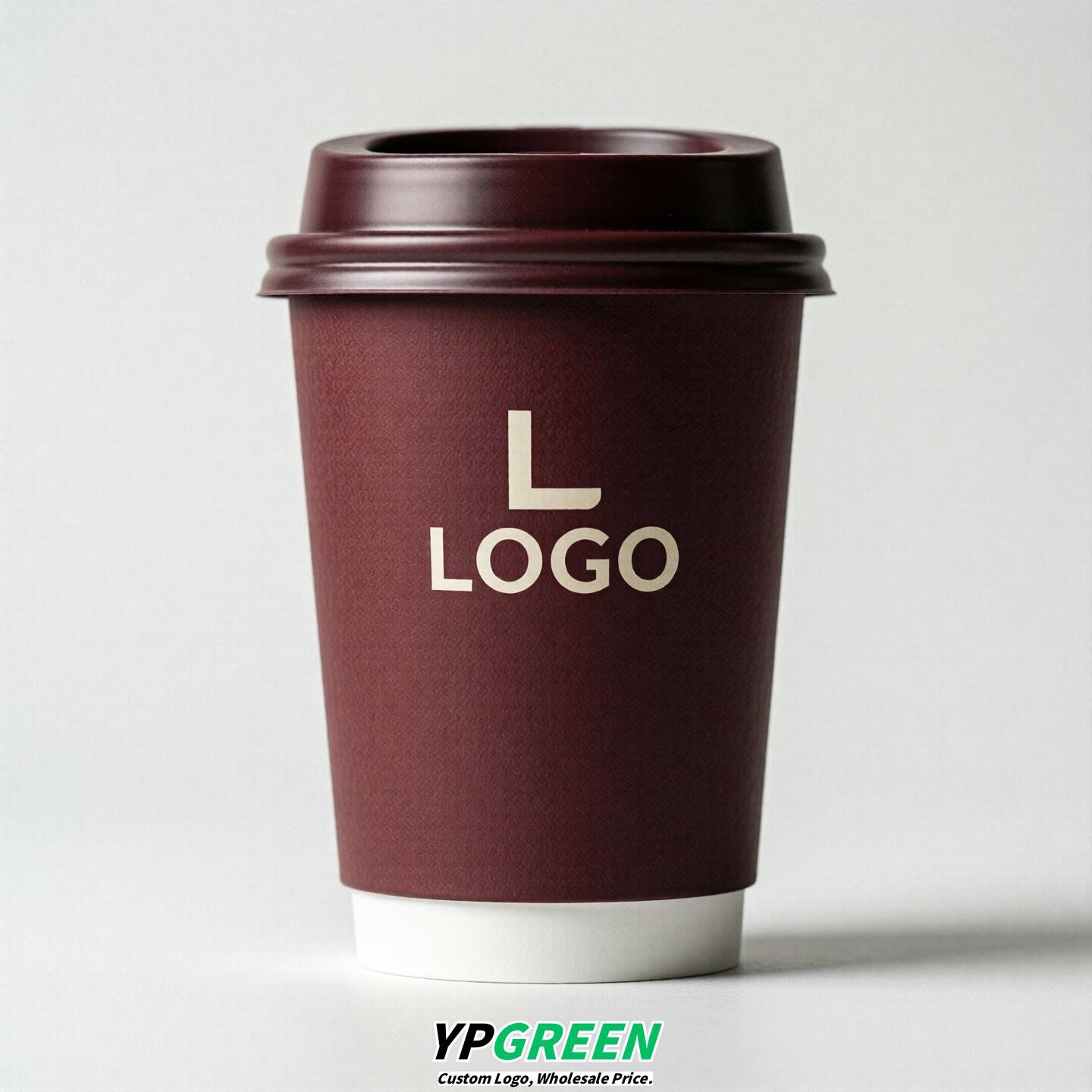 Maroon Custom Logo Paper Cups: 8-24oz & Double Wall