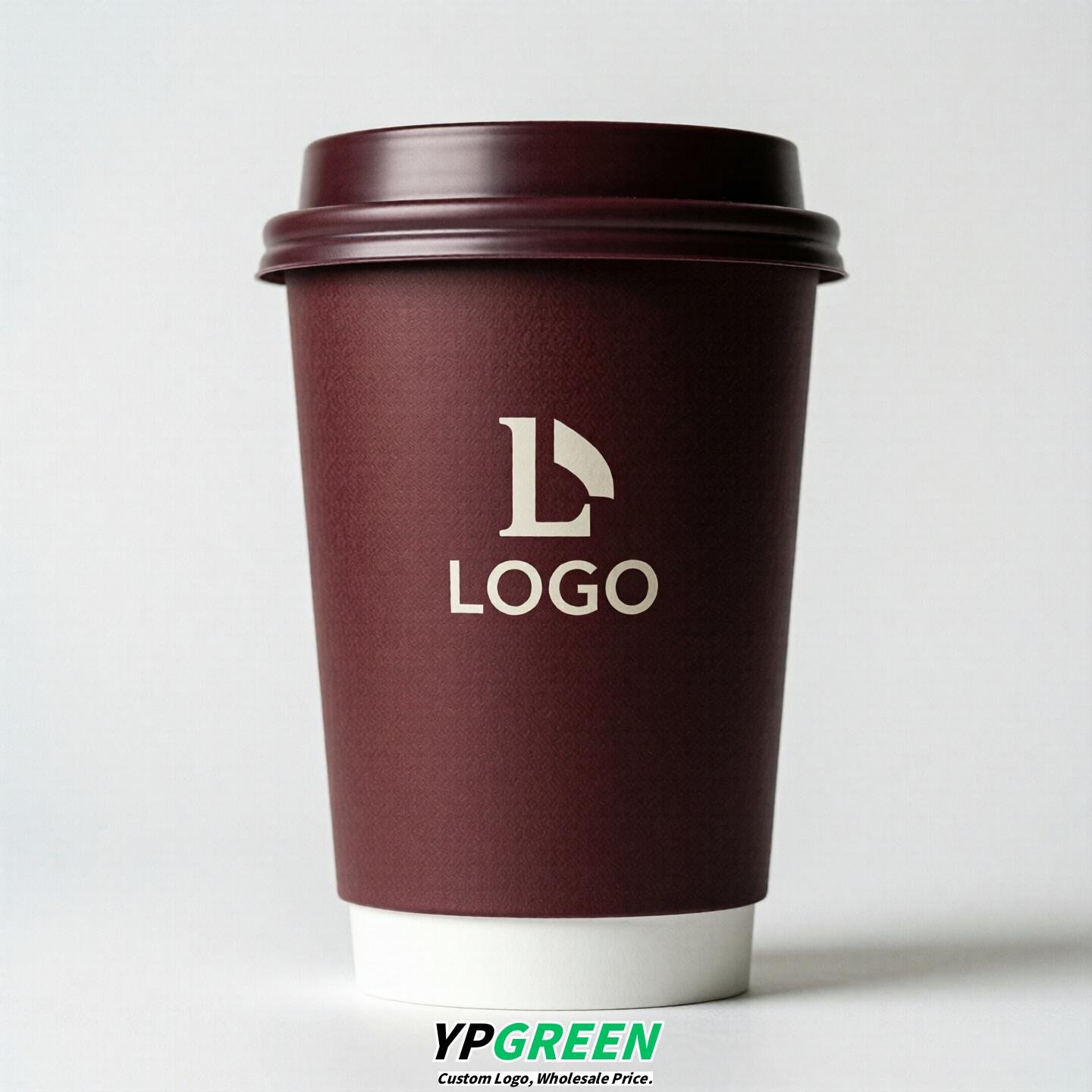Maroon Custom Logo Paper Cups: 8-24oz & Double Wall