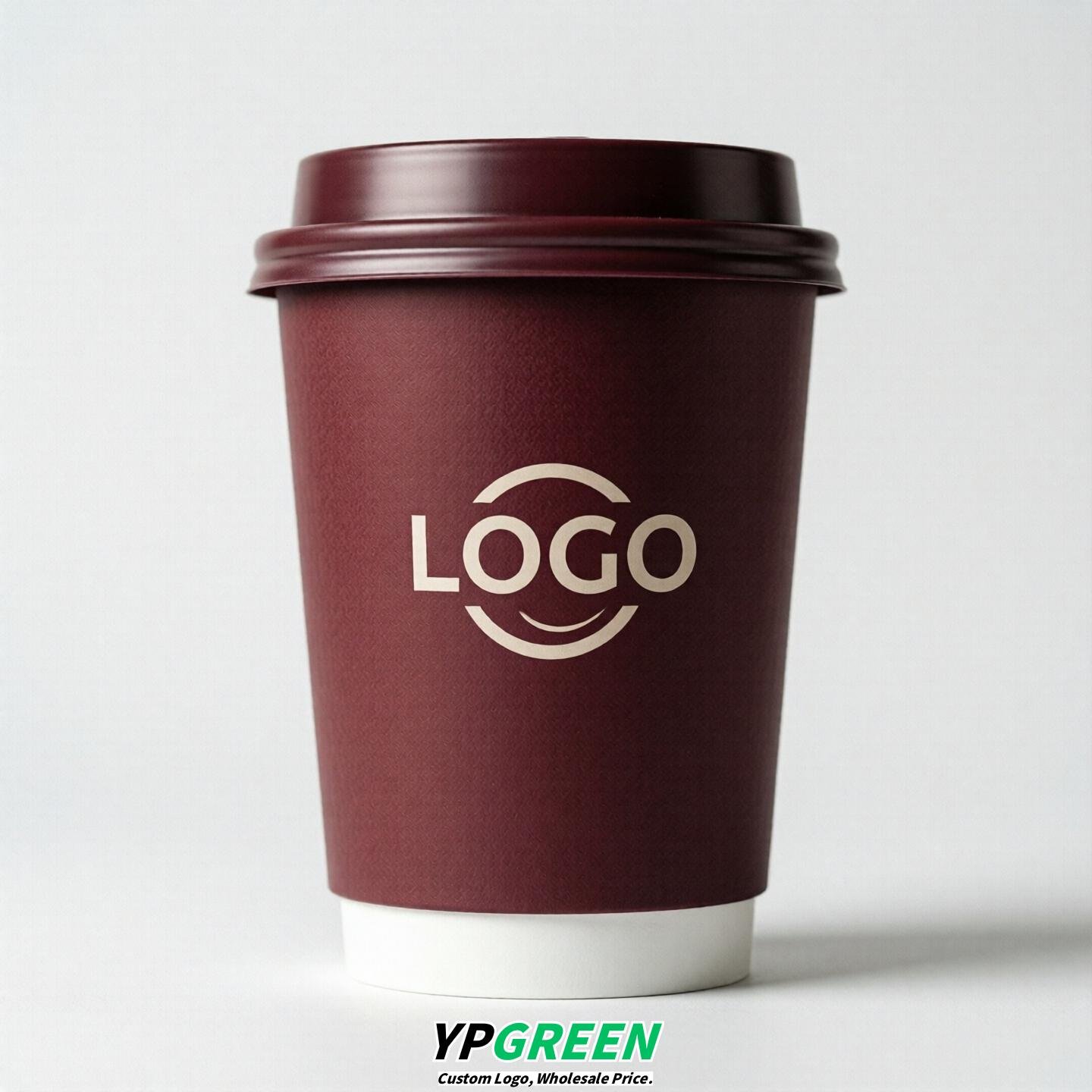 Maroon Custom Logo Paper Cups: 8-24oz & Double Wall