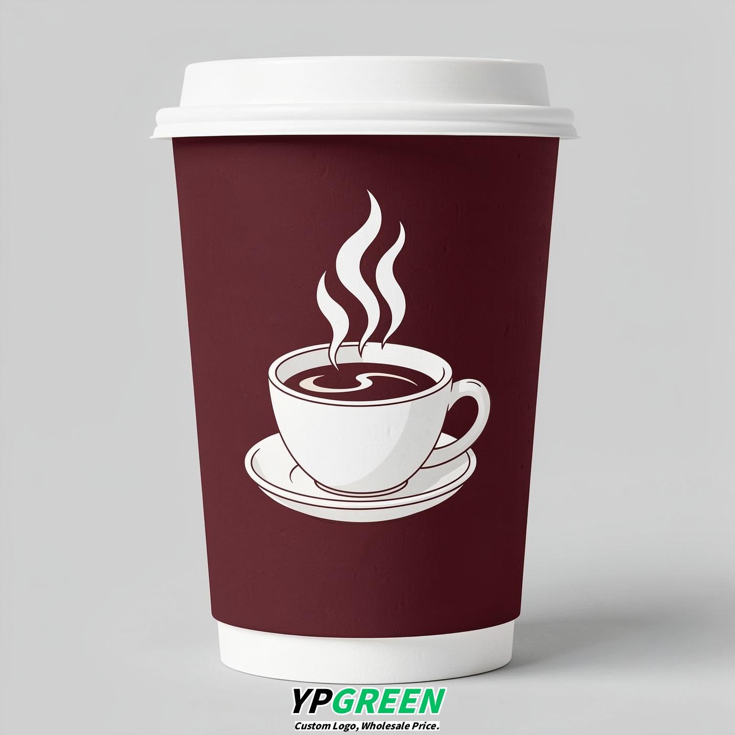 Maroon Hot Coffee Icon Paper Cups - Disposable Steaming Coffee Design