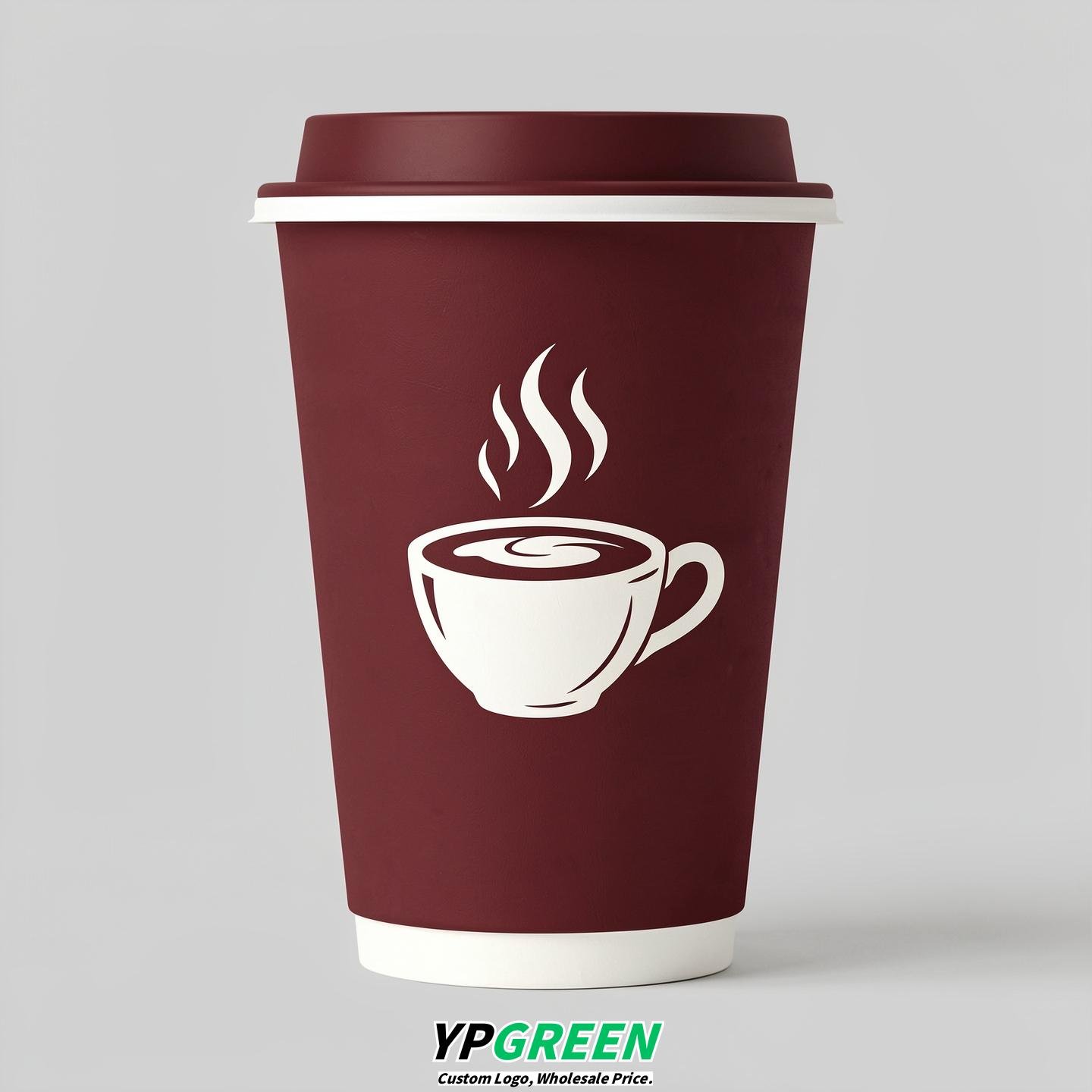Maroon Hot Coffee Icon Paper Cups - Disposable Steaming Coffee Design