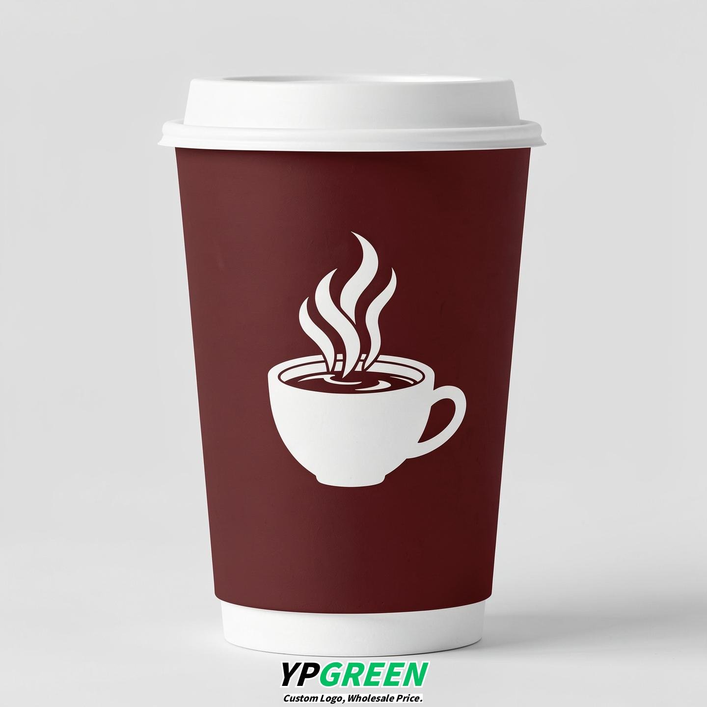 Maroon Hot Coffee Icon Paper Cups - Disposable Steaming Coffee Design