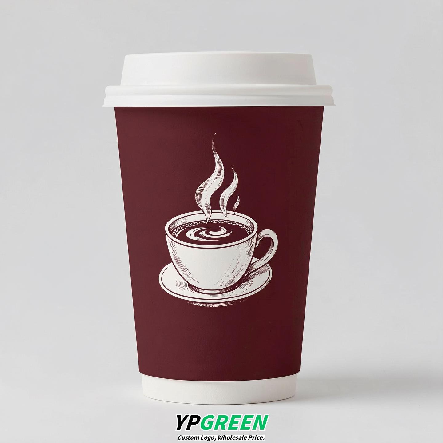 Maroon Hot Coffee Icon Paper Cups - Disposable Steaming Coffee Design