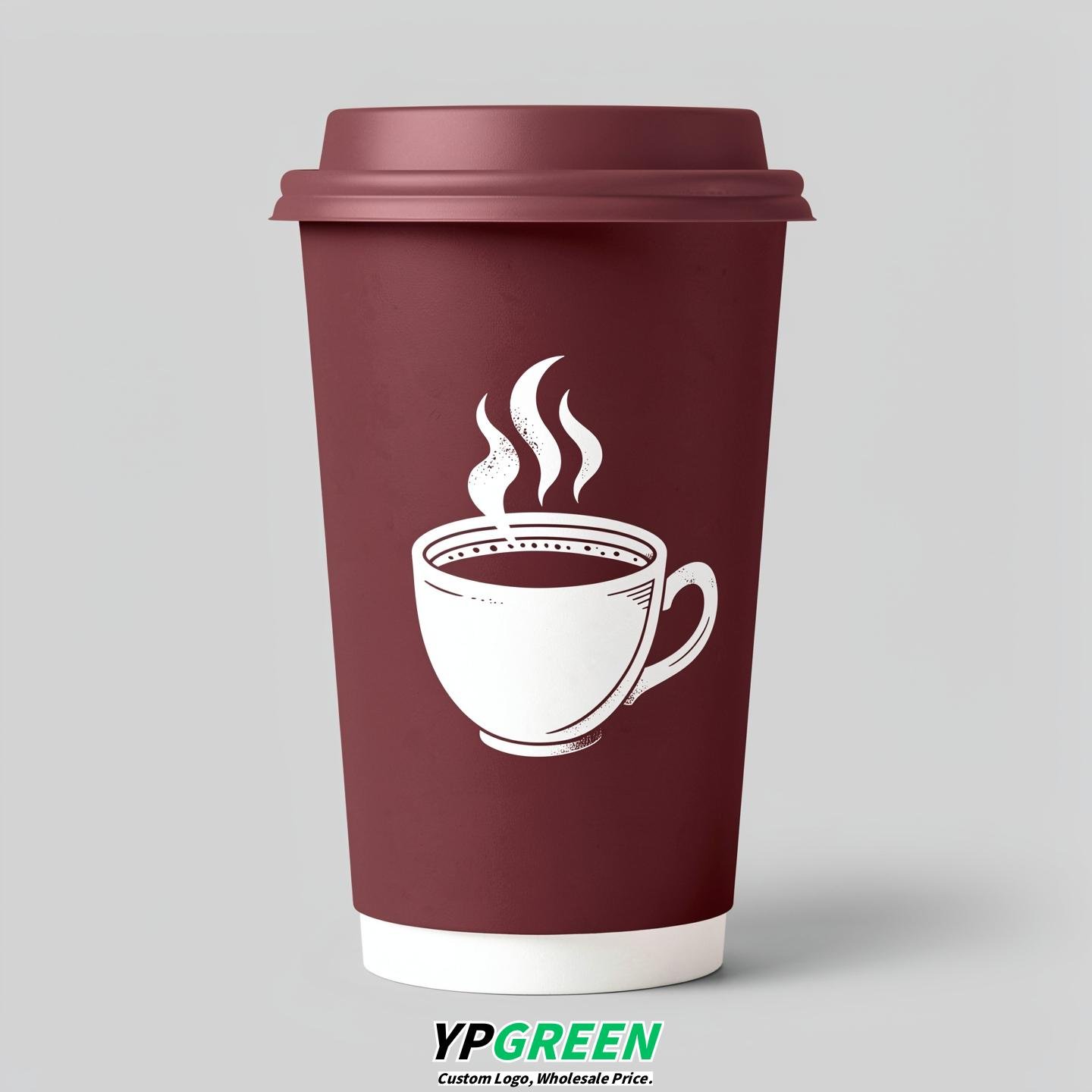 Maroon Hot Coffee Icon Paper Cups - Disposable Steaming Coffee Design
