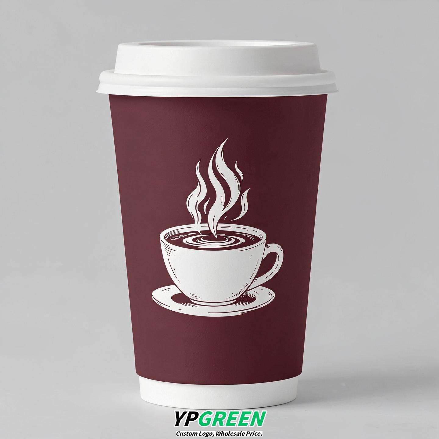 Maroon Hot Coffee Icon Paper Cups - Disposable Steaming Coffee Design