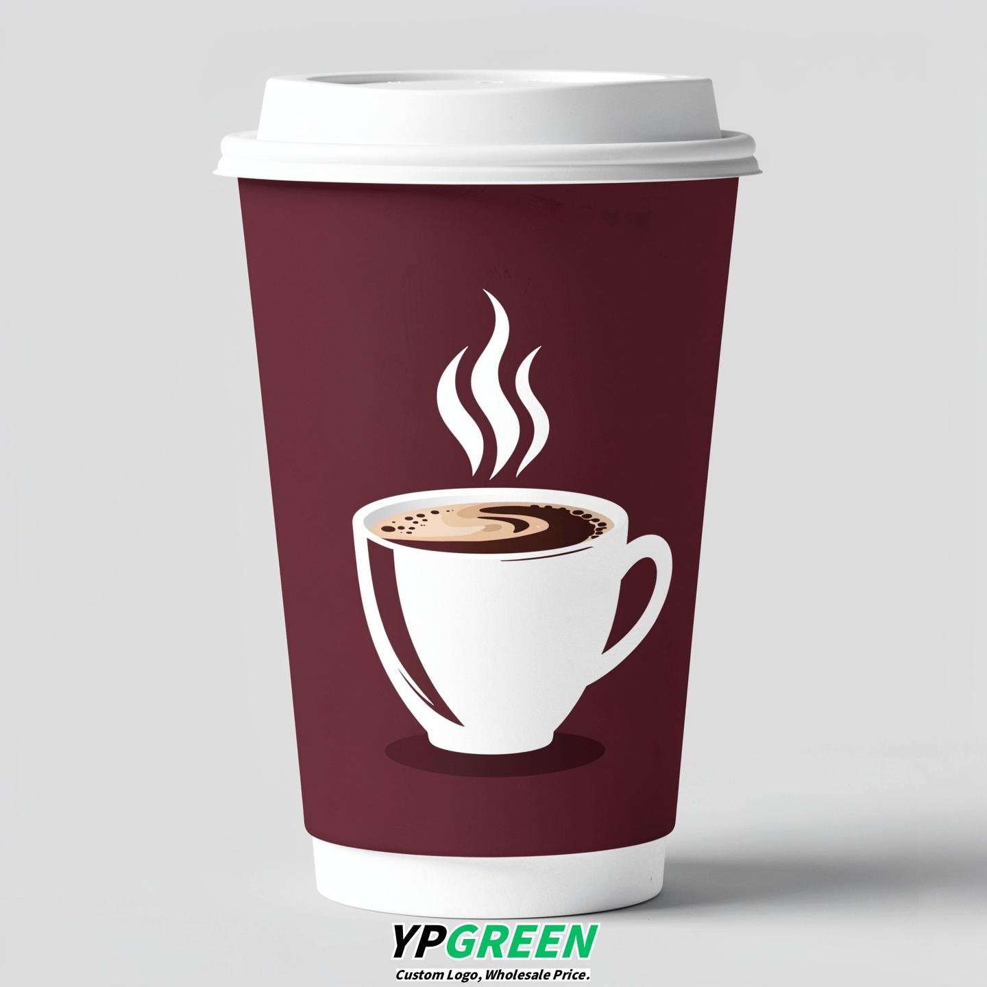 Maroon Hot Coffee Icon Paper Cups - Disposable Steaming Coffee Design