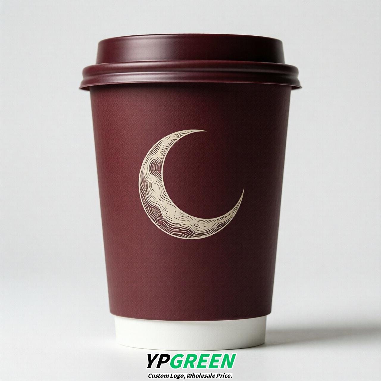 Maroon Moon Paper Cups with Lids 8-24oz