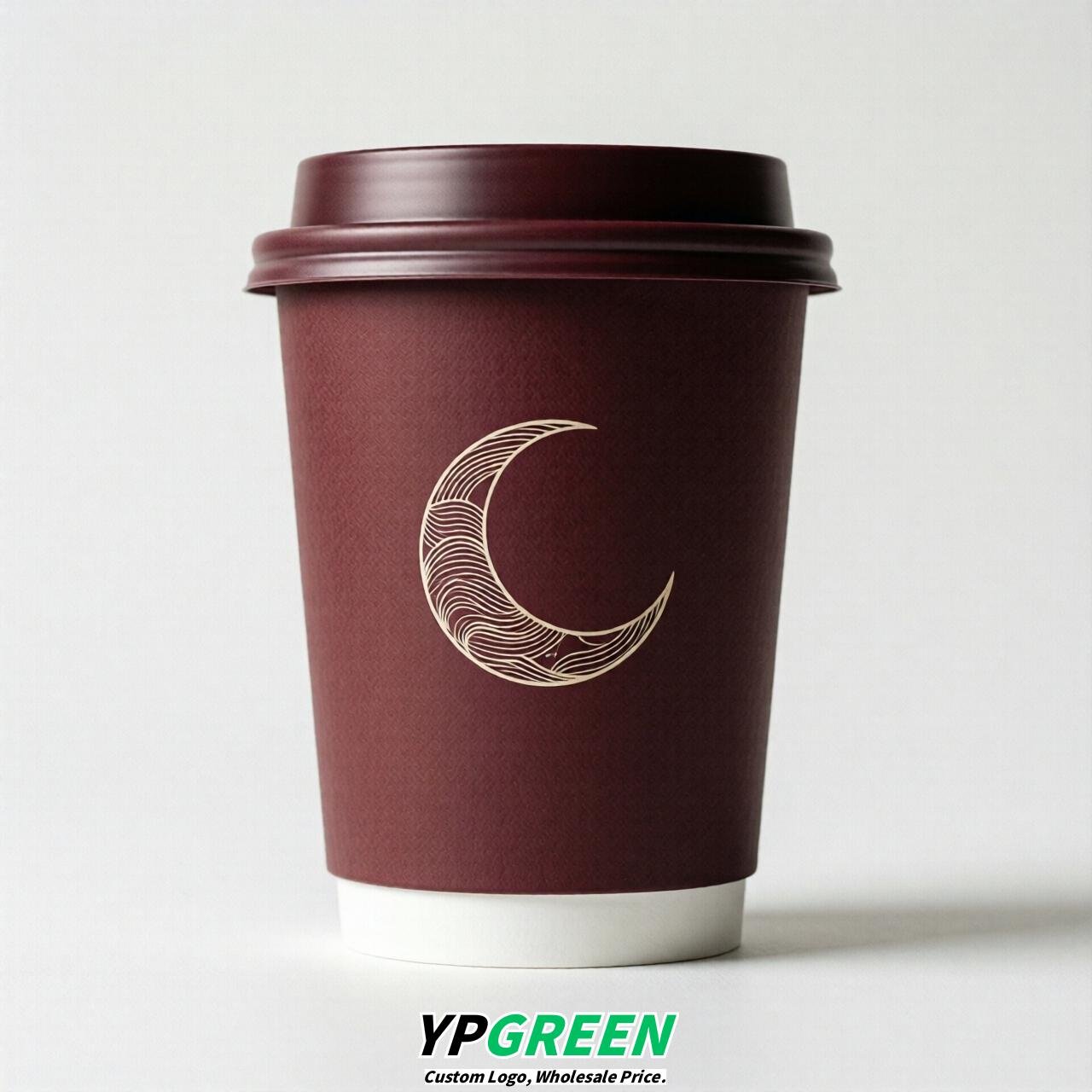 Maroon Moon Paper Cups with Lids 8-24oz