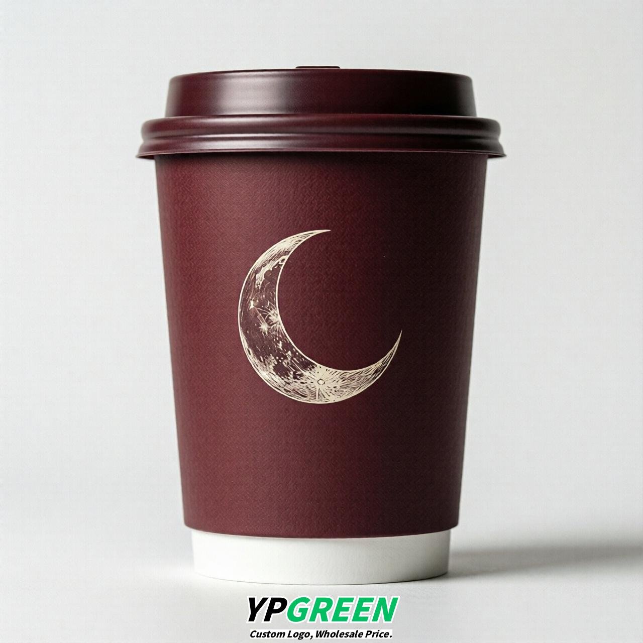 Maroon Moon Paper Cups with Lids 8-24oz