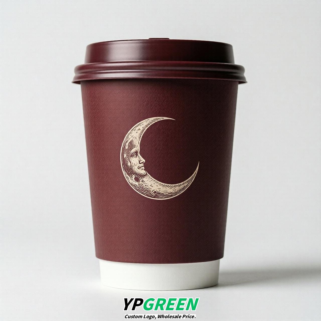 Maroon Moon Paper Cups with Lids 8-24oz