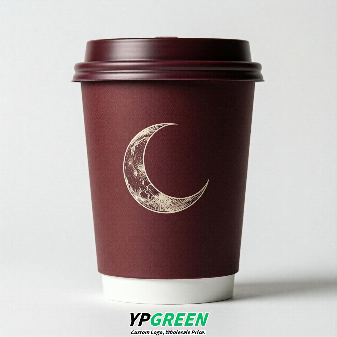 Maroon Moon Paper Cups with Lids 8-24oz