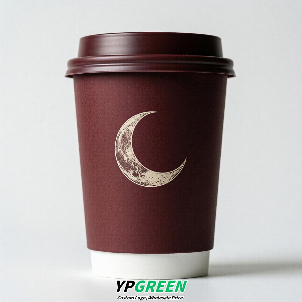 Maroon Moon Paper Cups with Lids 8-24oz