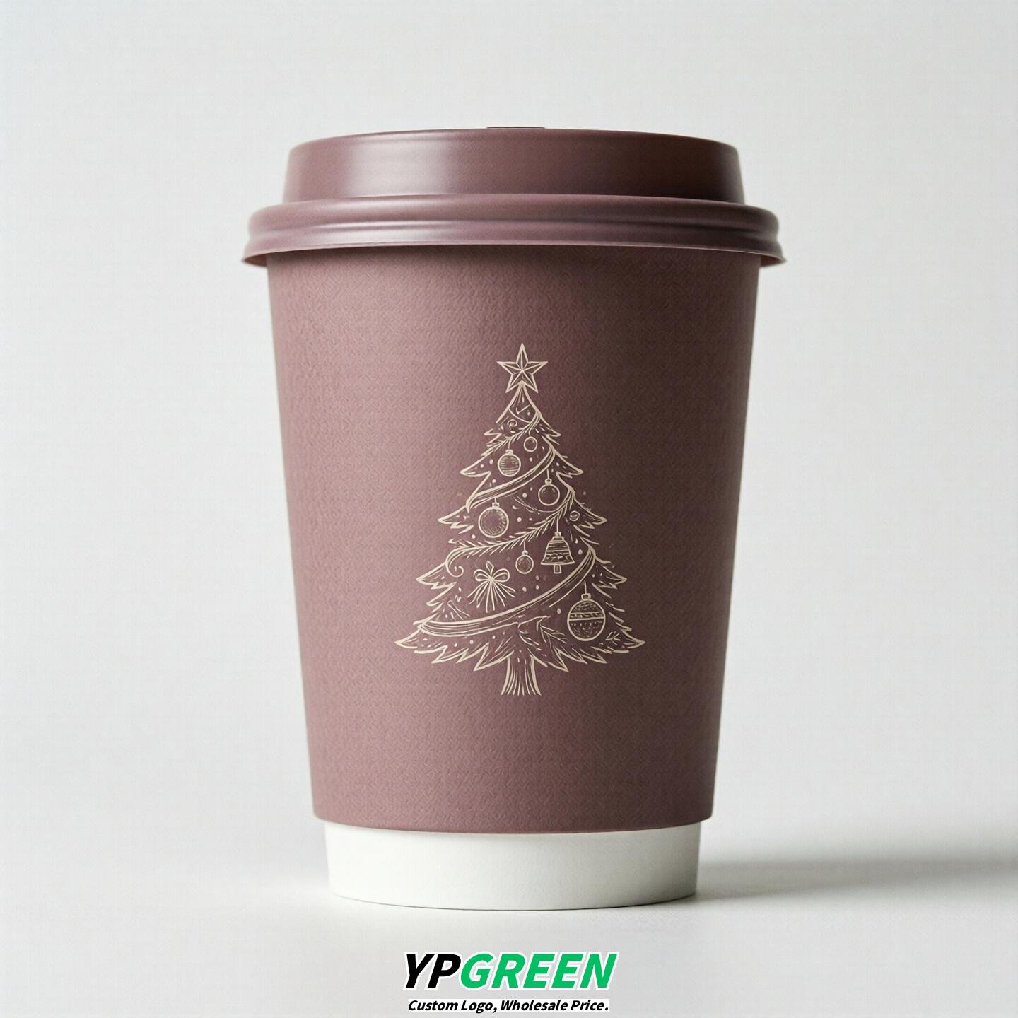 Mauve Paper Cups with Christmas Design 8-24oz