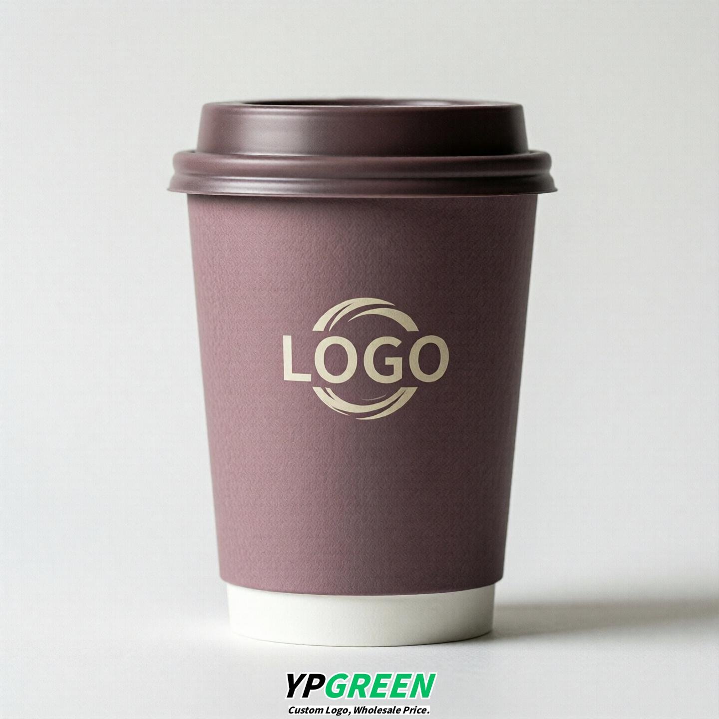 Mauve Custom Logo Paper Cups: 8-24oz & Double Wall