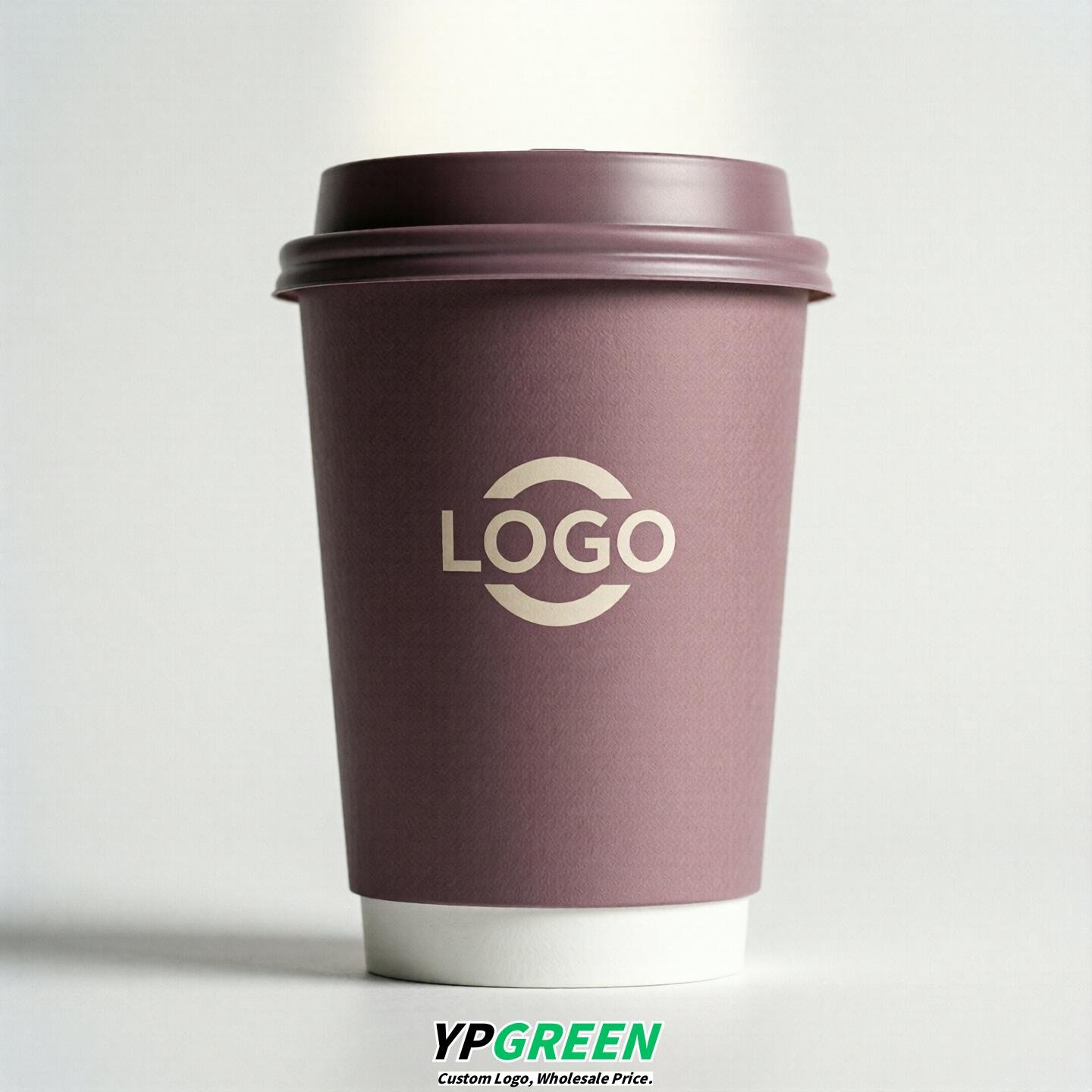Mauve Custom Logo Paper Cups: 8-24oz & Double Wall