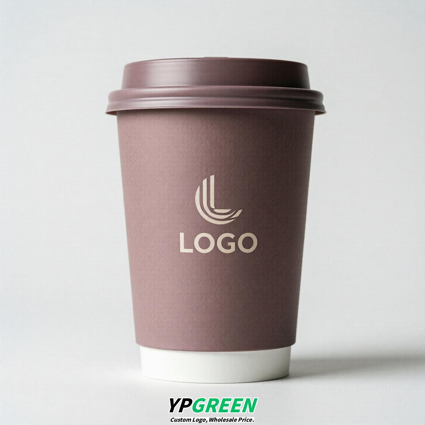 Mauve Custom Logo Paper Cups: 8-24oz & Double Wall