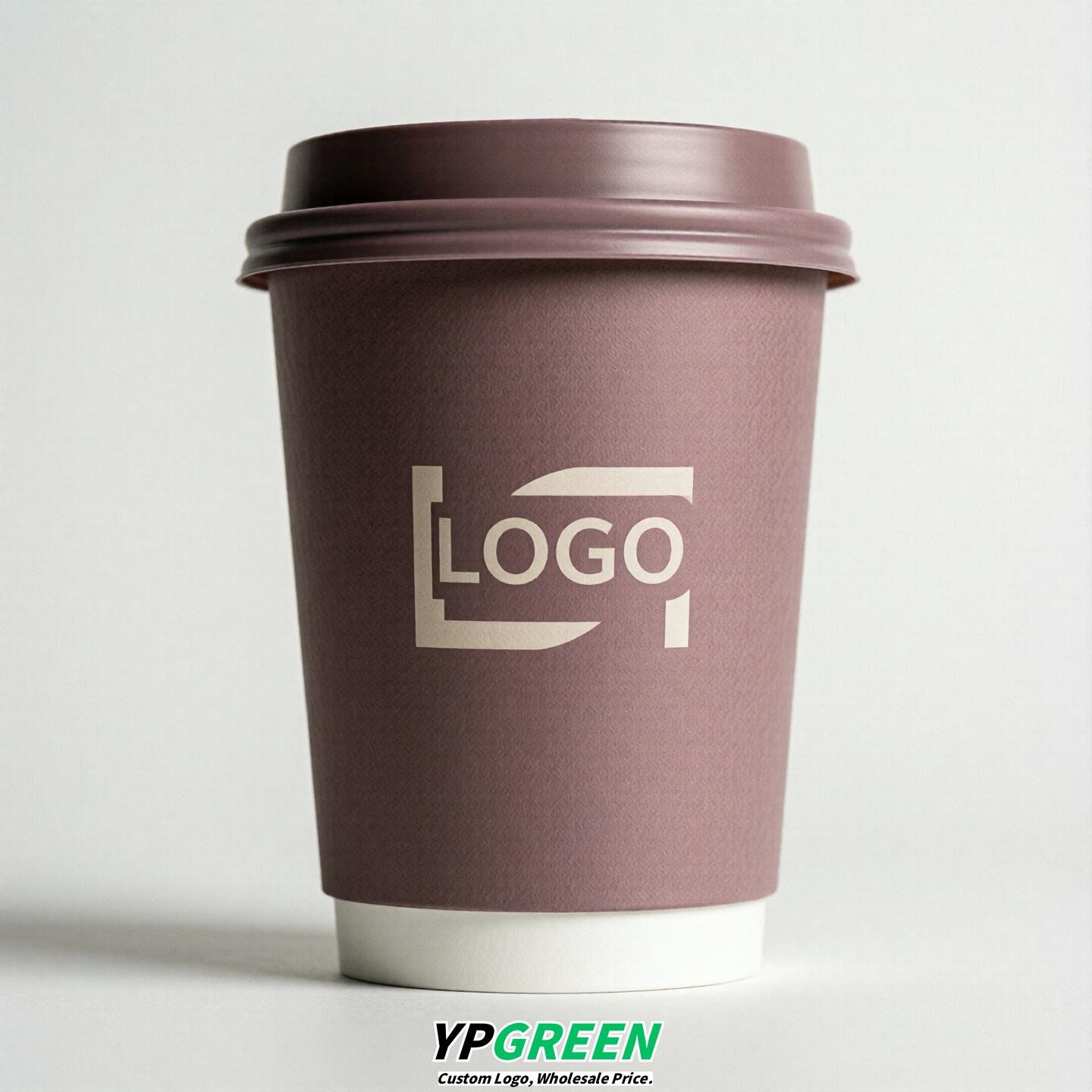 Mauve Custom Logo Paper Cups: 8-24oz & Double Wall