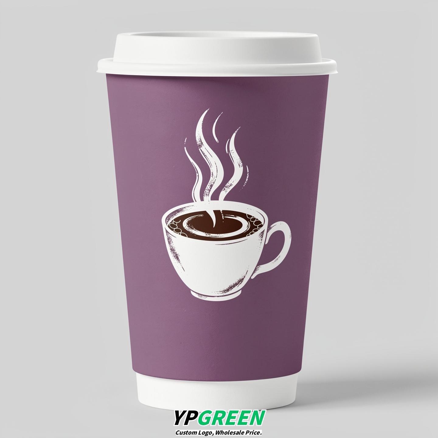 Mauve Hot Coffee Icon Paper Cups - Disposable Steaming Coffee Design