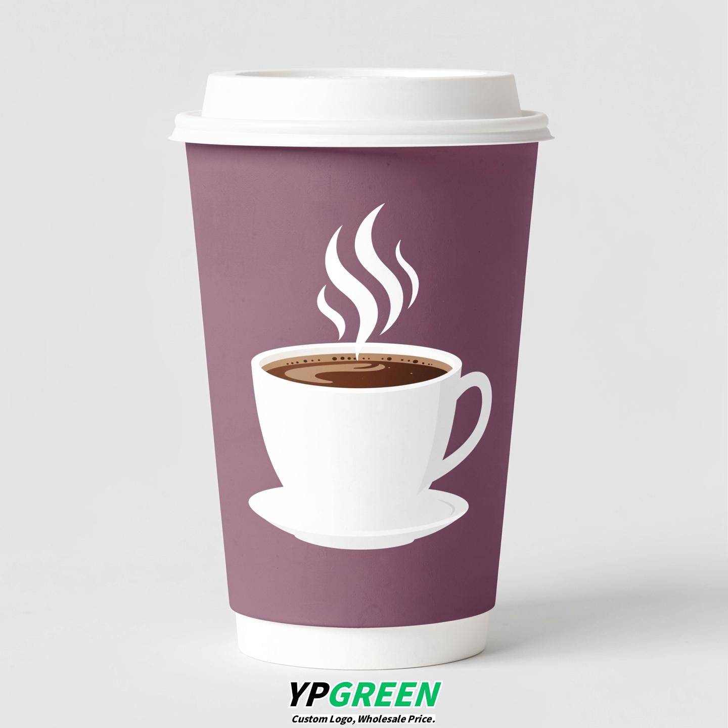 Mauve Hot Coffee Icon Paper Cups - Disposable Steaming Coffee Design