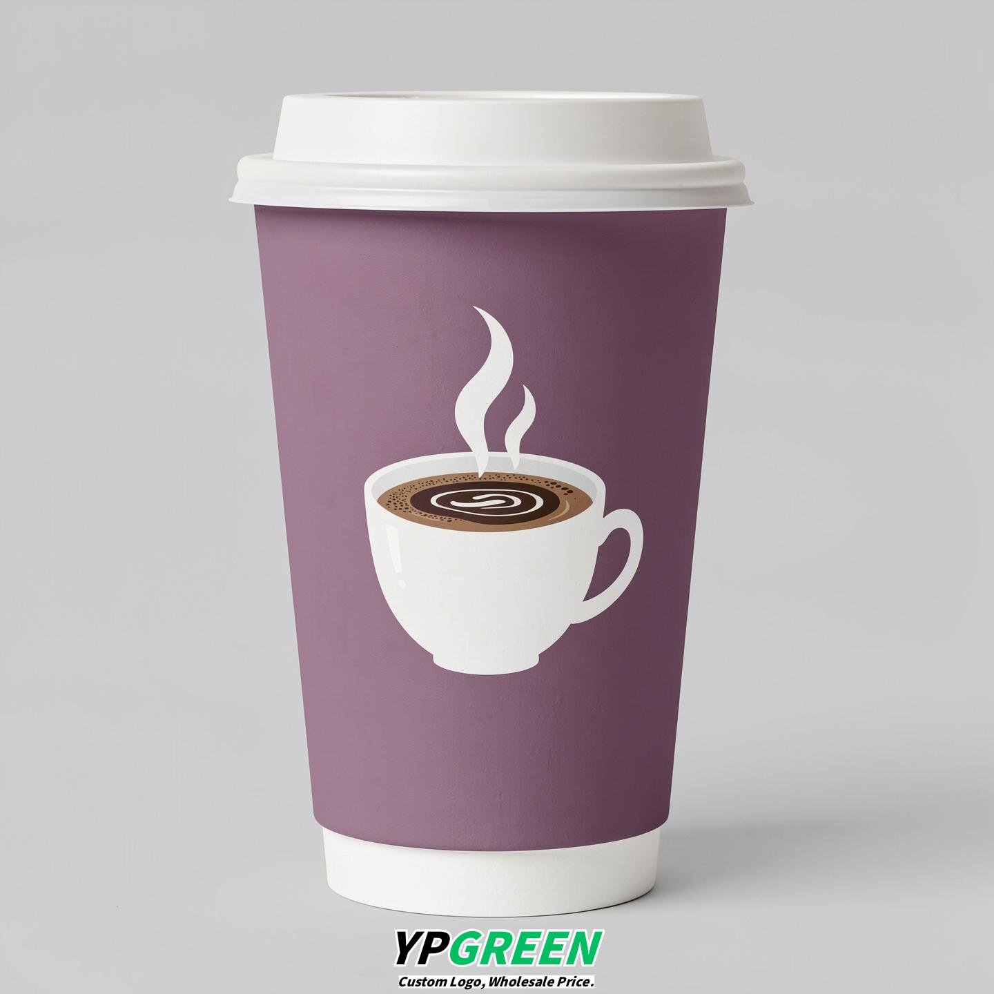 Mauve Hot Coffee Icon Paper Cups - Disposable Steaming Coffee Design