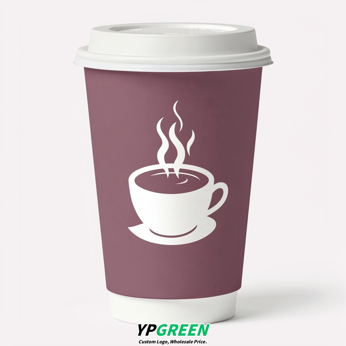 Mauve Hot Coffee Icon Paper Cups - Disposable Steaming Coffee Design