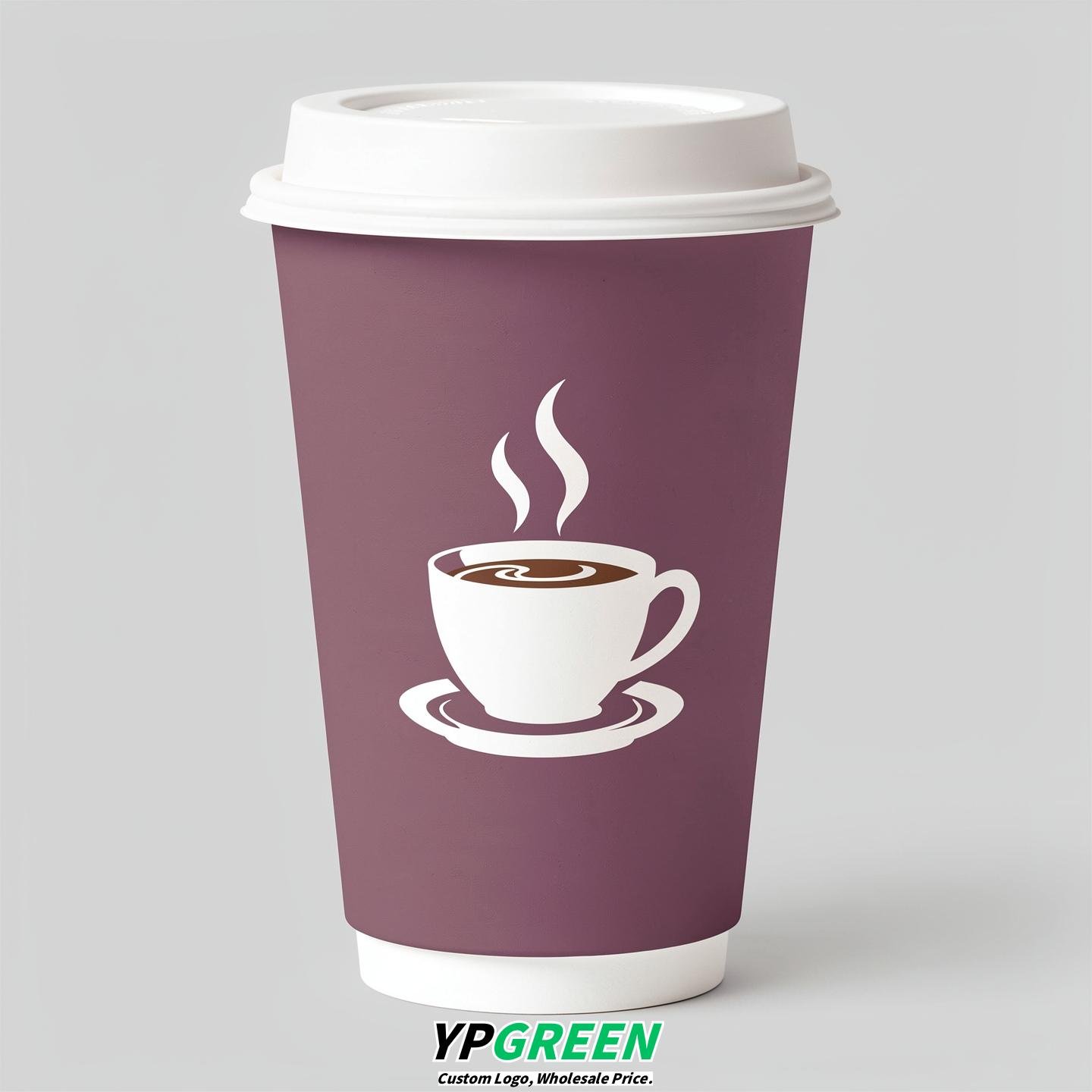 Mauve Hot Coffee Icon Paper Cups - Disposable Steaming Coffee Design