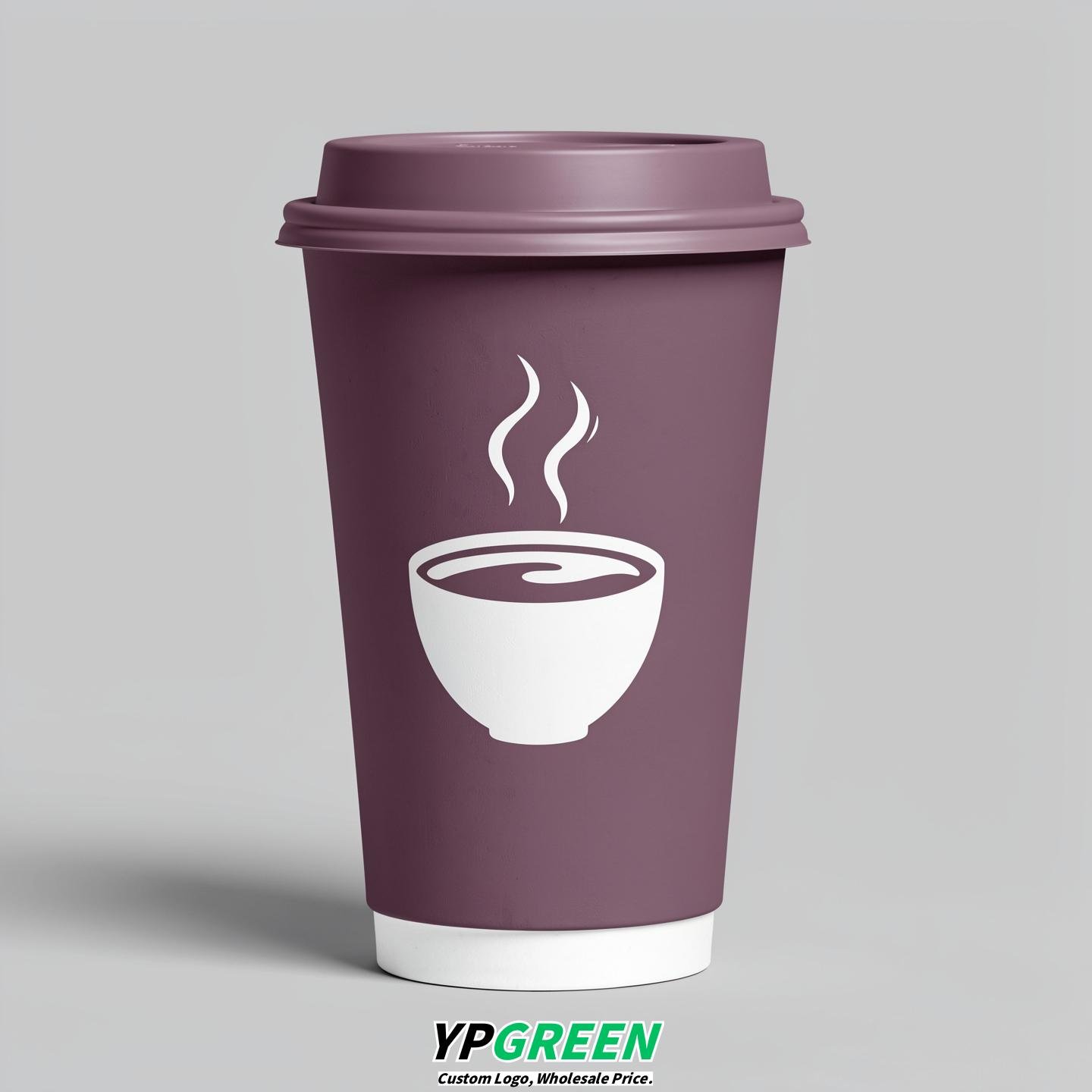 Mauve Hot Coffee Icon Paper Cups - Disposable Steaming Coffee Design
