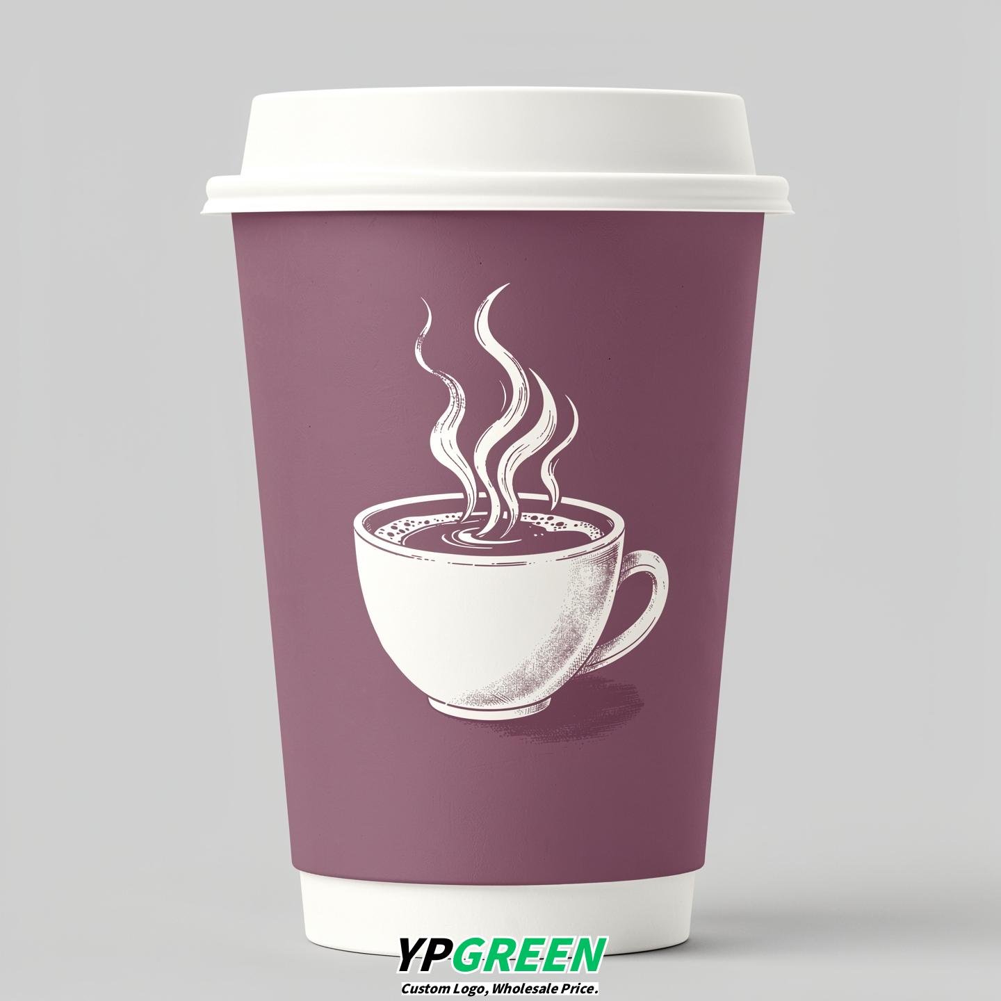 Mauve Hot Coffee Icon Paper Cups - Disposable Steaming Coffee Design