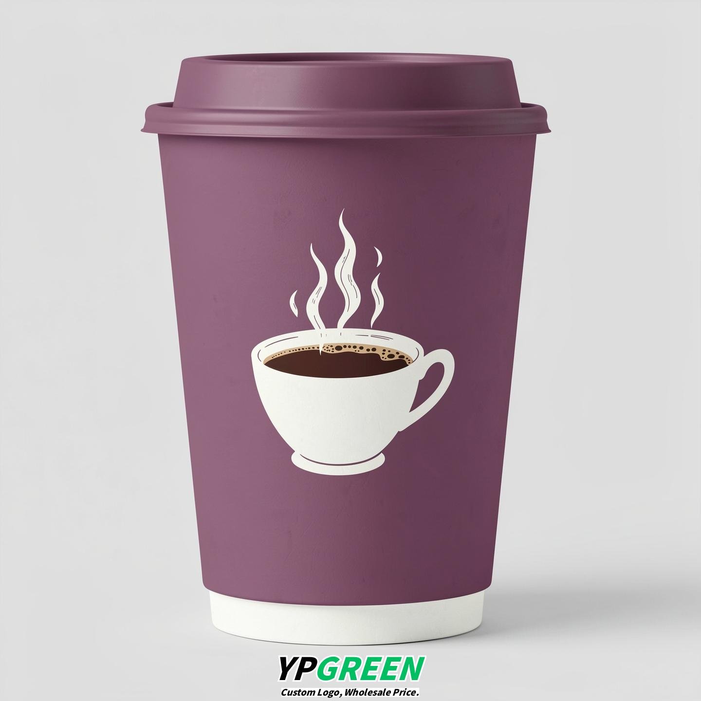 Mauve Hot Coffee Icon Paper Cups - Disposable Steaming Coffee Design
