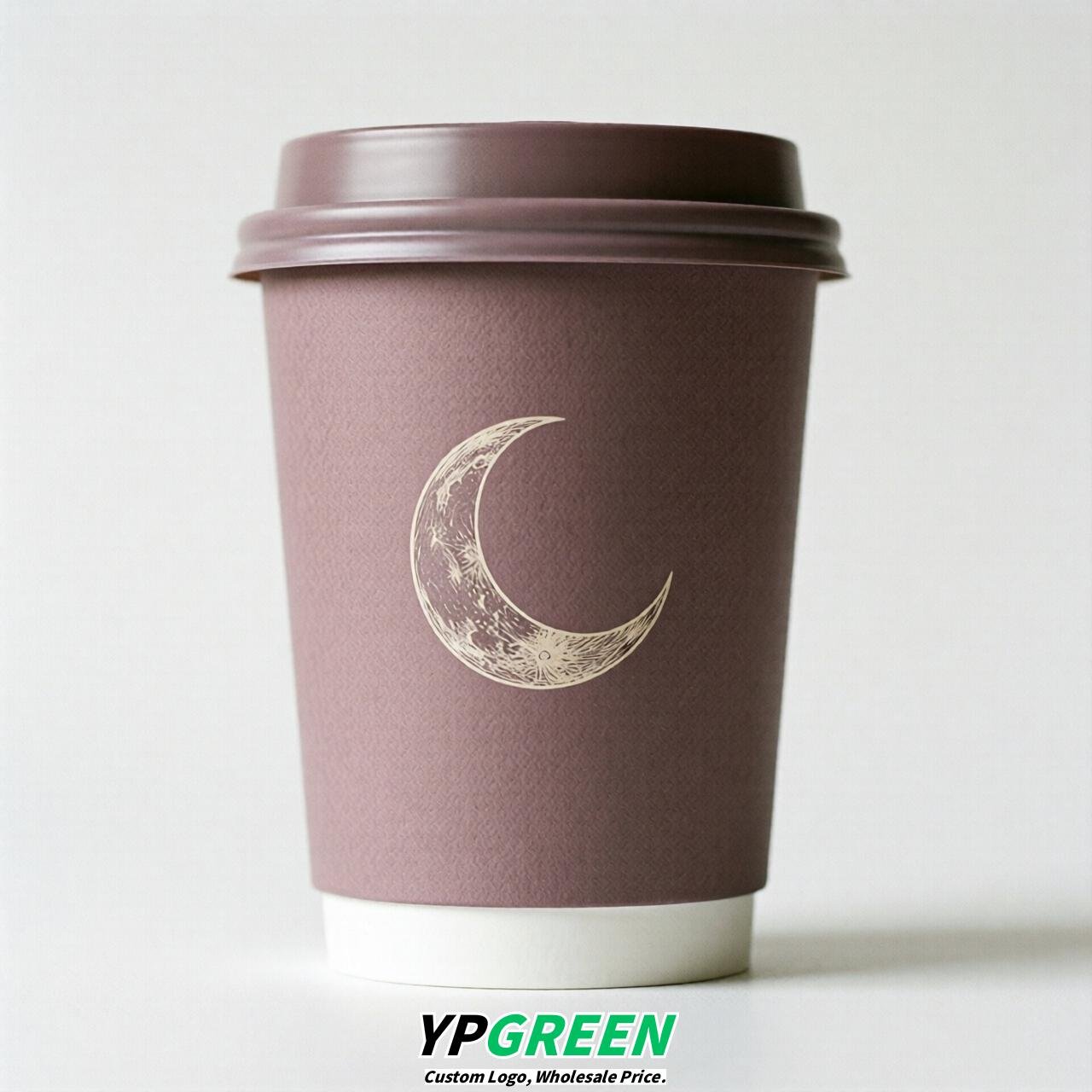 Mauve Moon Paper Cups with Lids 8-24oz
