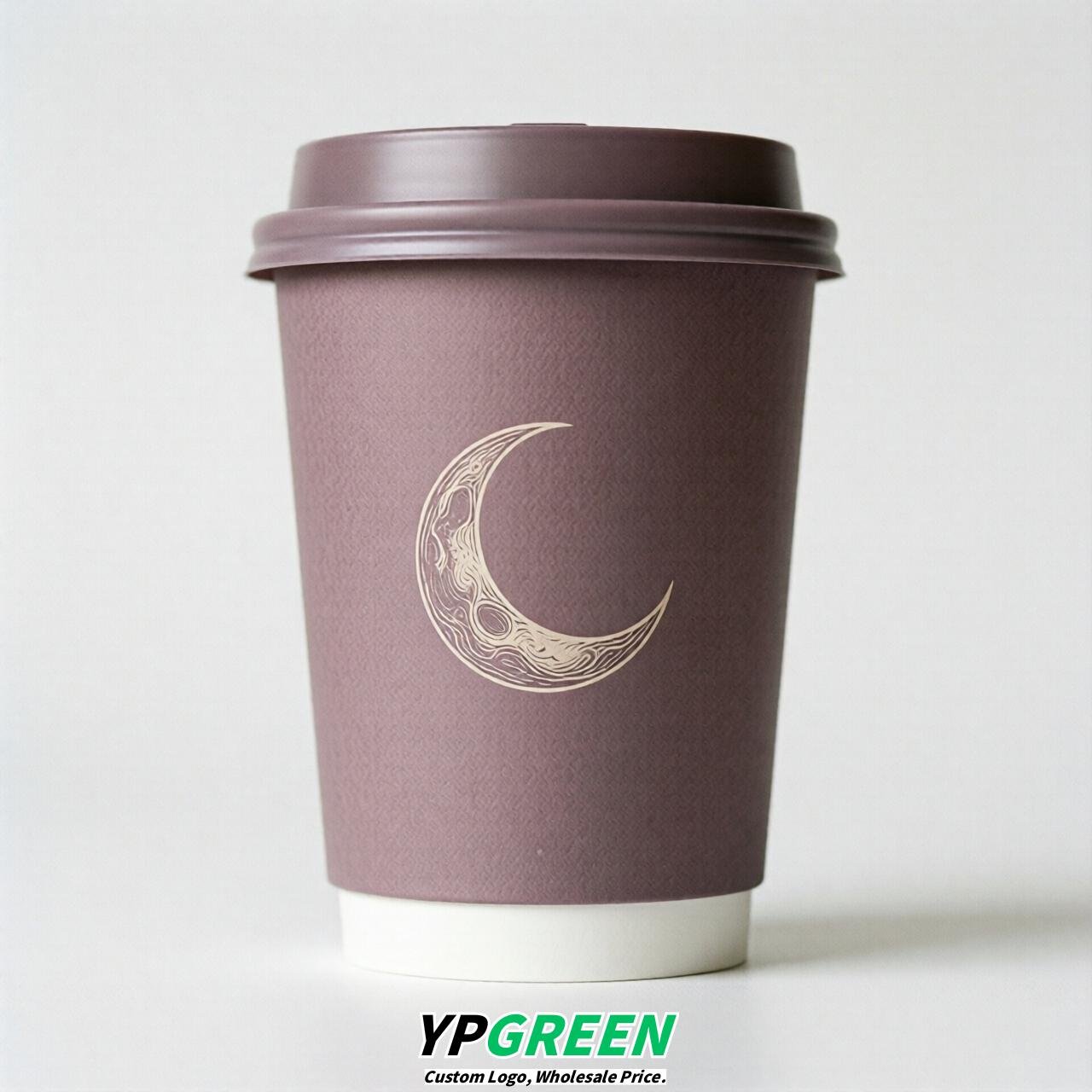 Mauve Moon Paper Cups with Lids 8-24oz